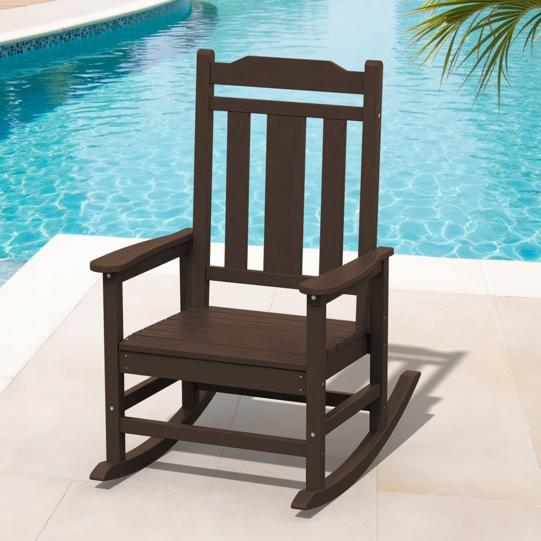 JEAREY TRJKYY-02-CO HDPE Oversized Patio Rocking Chair with Extra-Wide Seat Coffee HDPE Frame Rocking Chair with Slat Seat