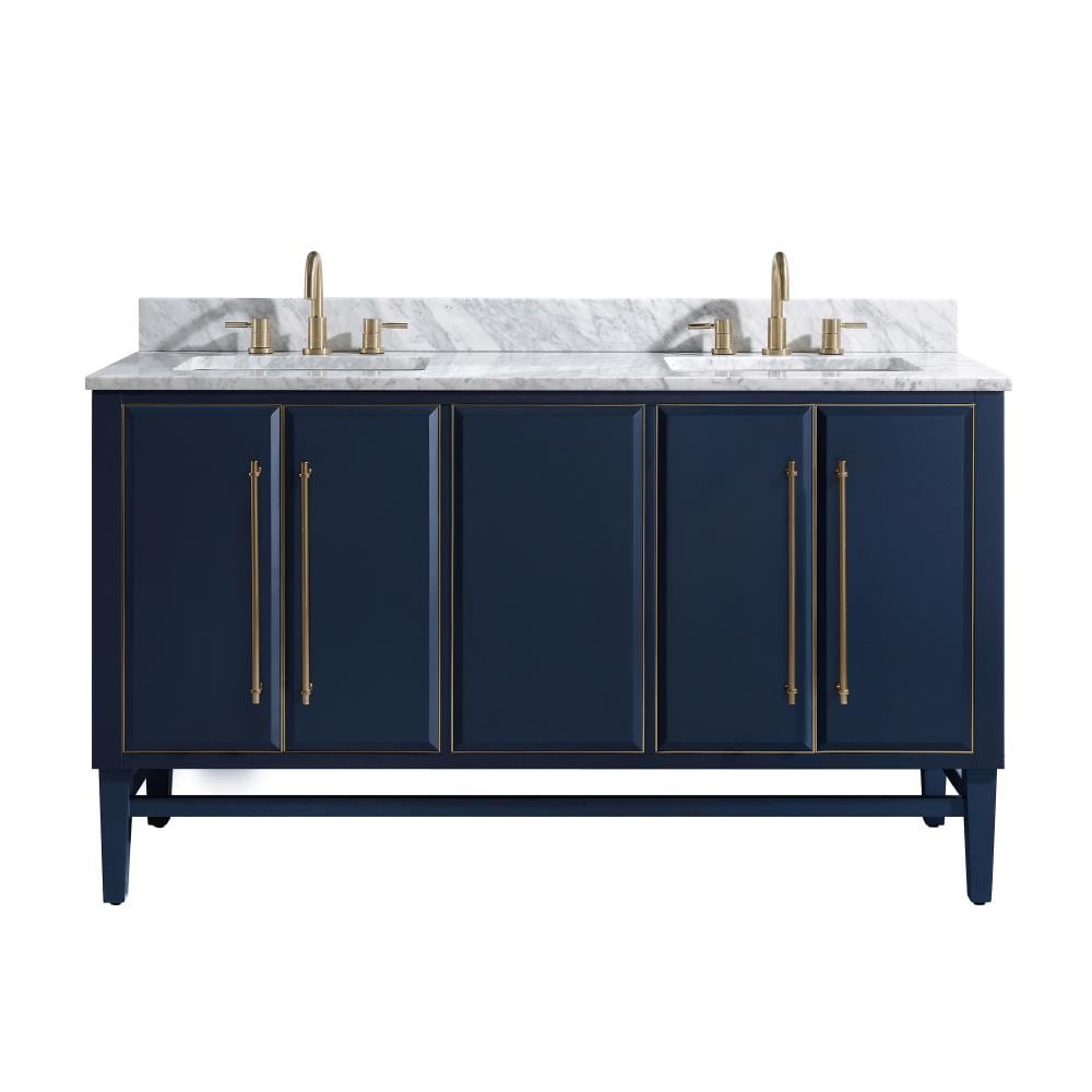 Avanity MASON-VS61-NBG-C Mason 60-in Navy Blue Undermount Double sink Bathroom Vanity with Carrara White Marble Top