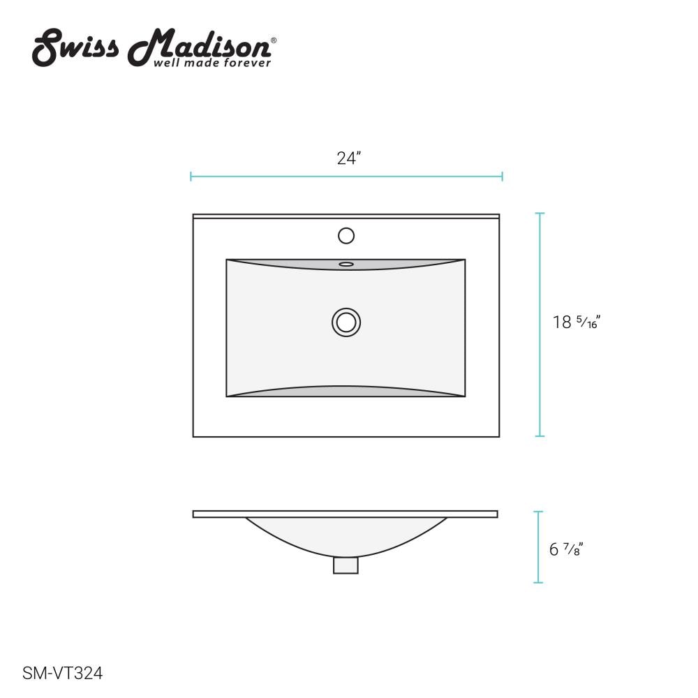 Swiss Madison Glossy White Ceramic Drop-In Rectangular Modern Bathroom ...