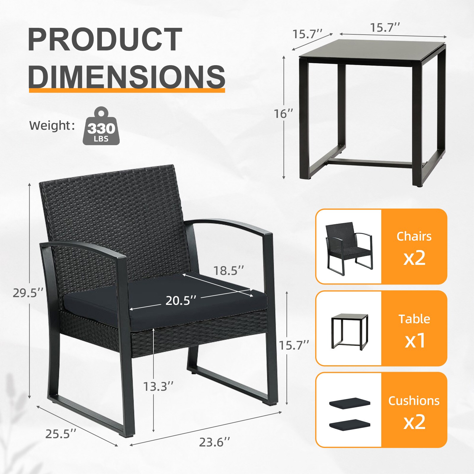Aoodor A083-PBKBK Patio-Conversation-Sets - View #2