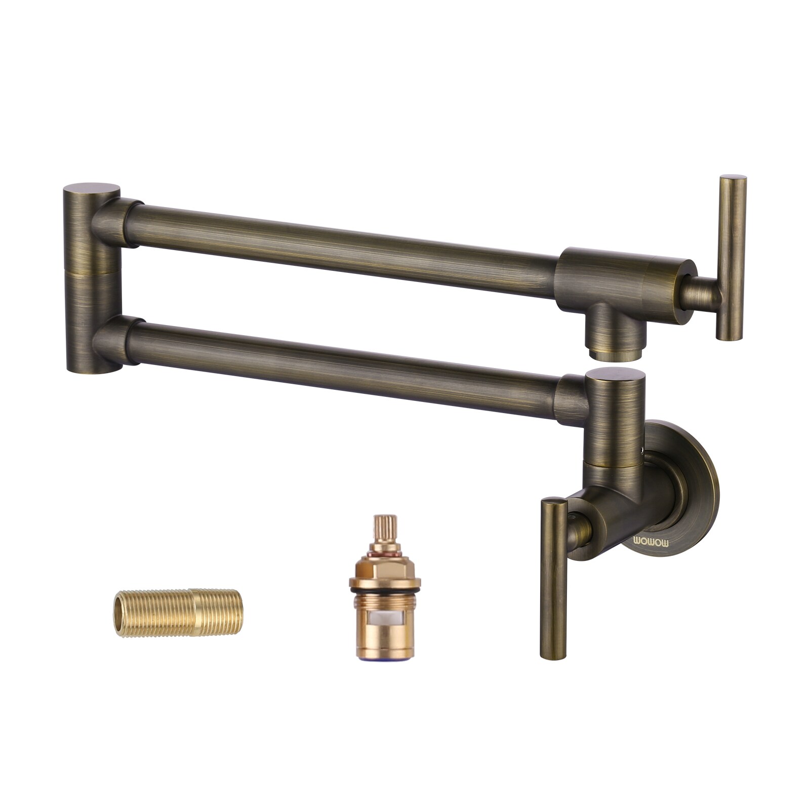 WOWOW 2311200FB Antique Bronze Double Handle Wall-mount Pot Filler Kitchen Faucet