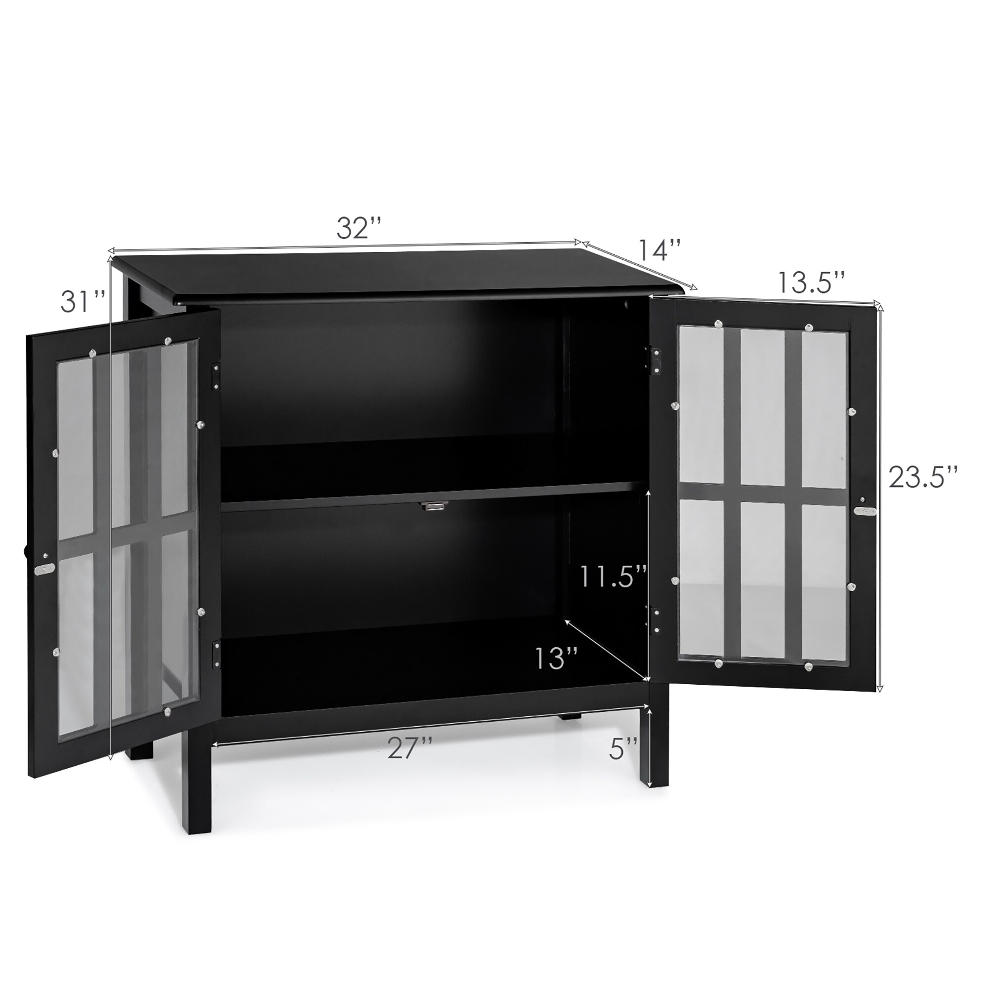 Modern Black MDF Console Table with Tempered Glass Doors