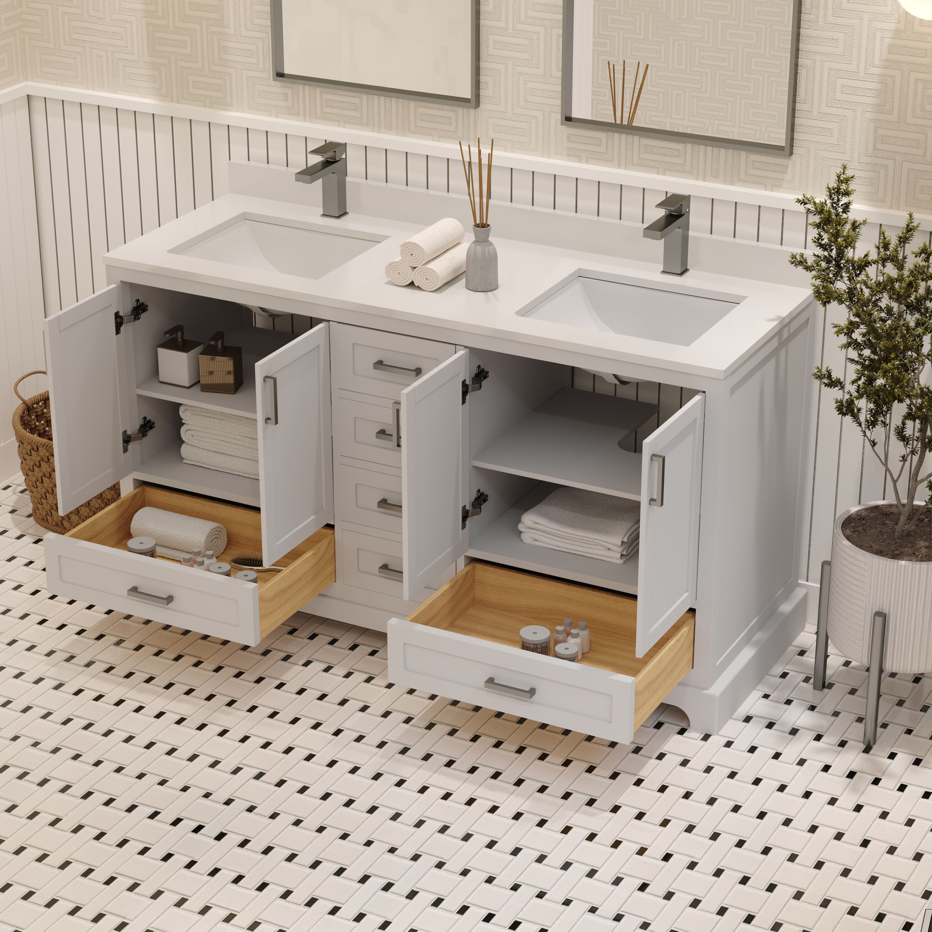 Ayna Decors AVM60WH3022 Bath-Vanity-Combo - View #4