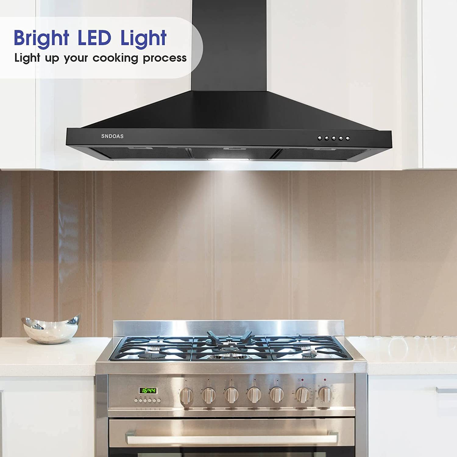 30 Inch Kitchen Range Hood 230CFM 3 Speed Adjustable Push Button LED Light