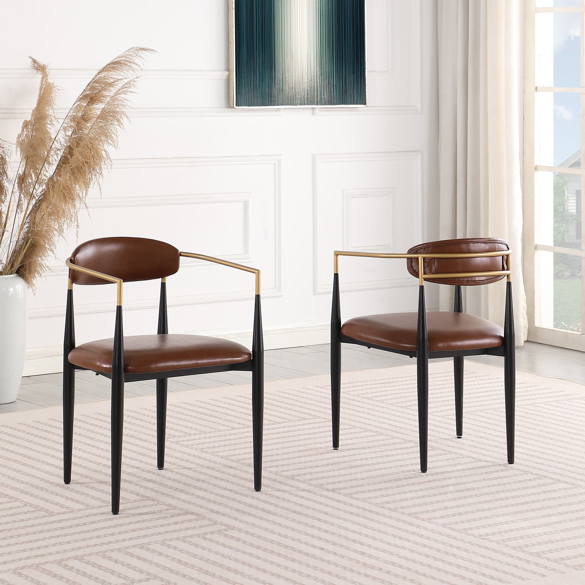 FARATI D2006DC-BROWN Contemporary/Modern Upholstered Dining Arm Chair (Metal Frame)