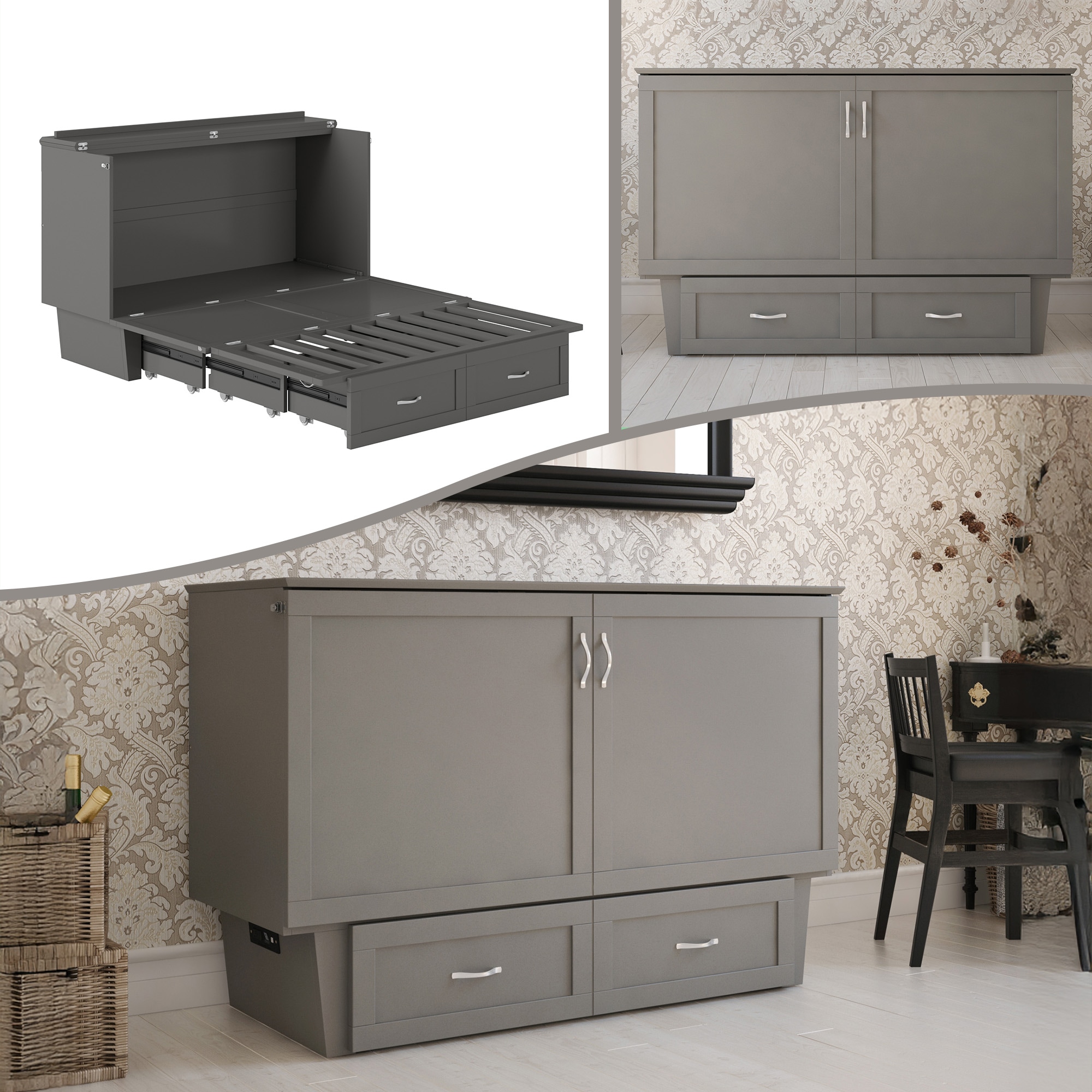 AFI AC634109 Dahlia No Mattress Grey Queen Wood Murphy Bed with Storage