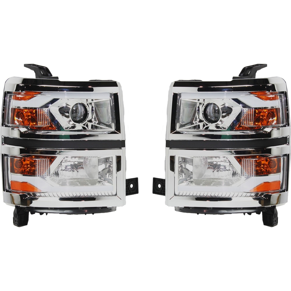 Garage-Pro JCWSTYCV1415PHL1GP Driver and Passenger Side Headlight For Chevrolet Silverado 1500 2014-2015 Halogen Clear Lens Chrome Housing with Bulb(s)