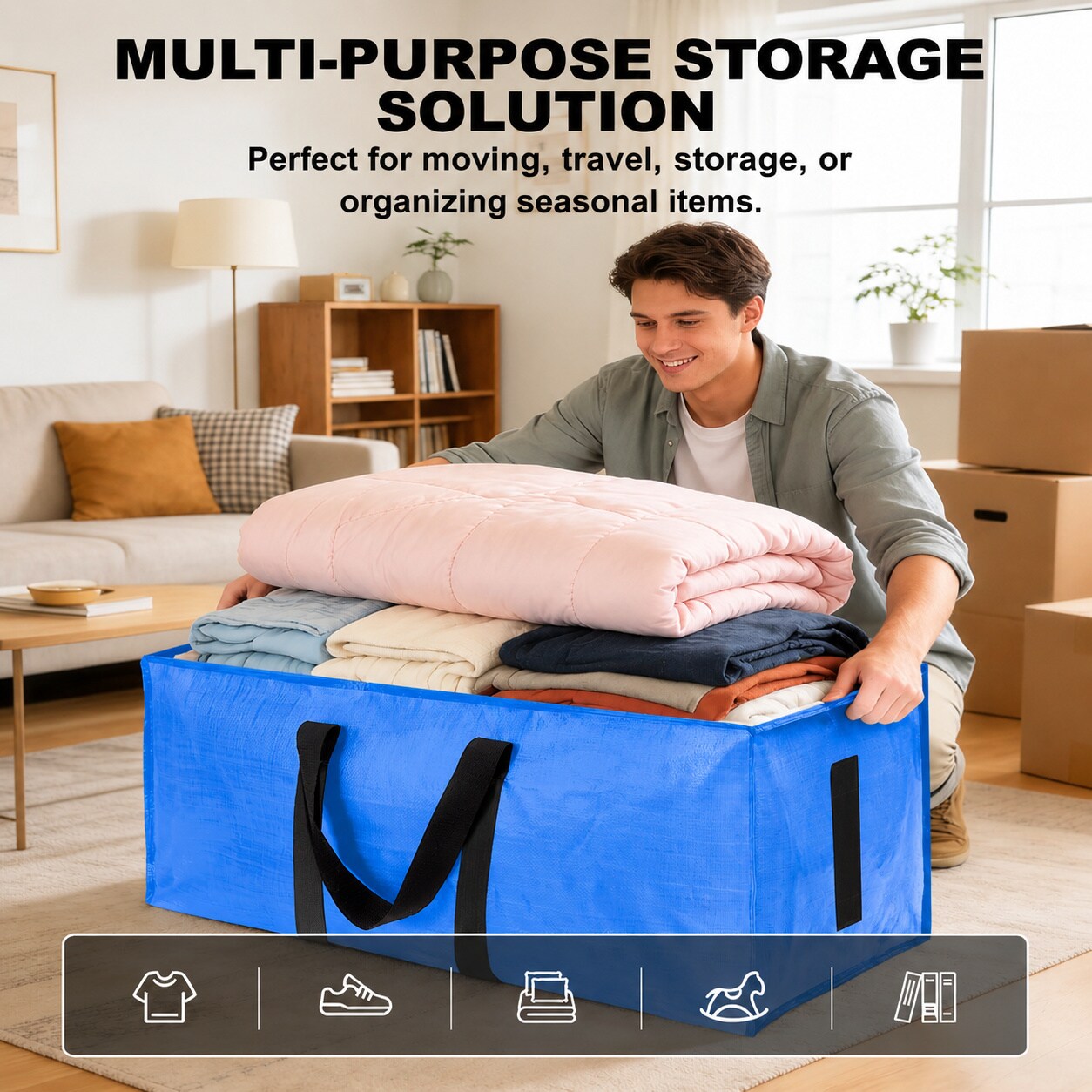 PIGFDK Sky Blue 12 Pack Heavy Duty Moving Bags Wrap Around Handles ...