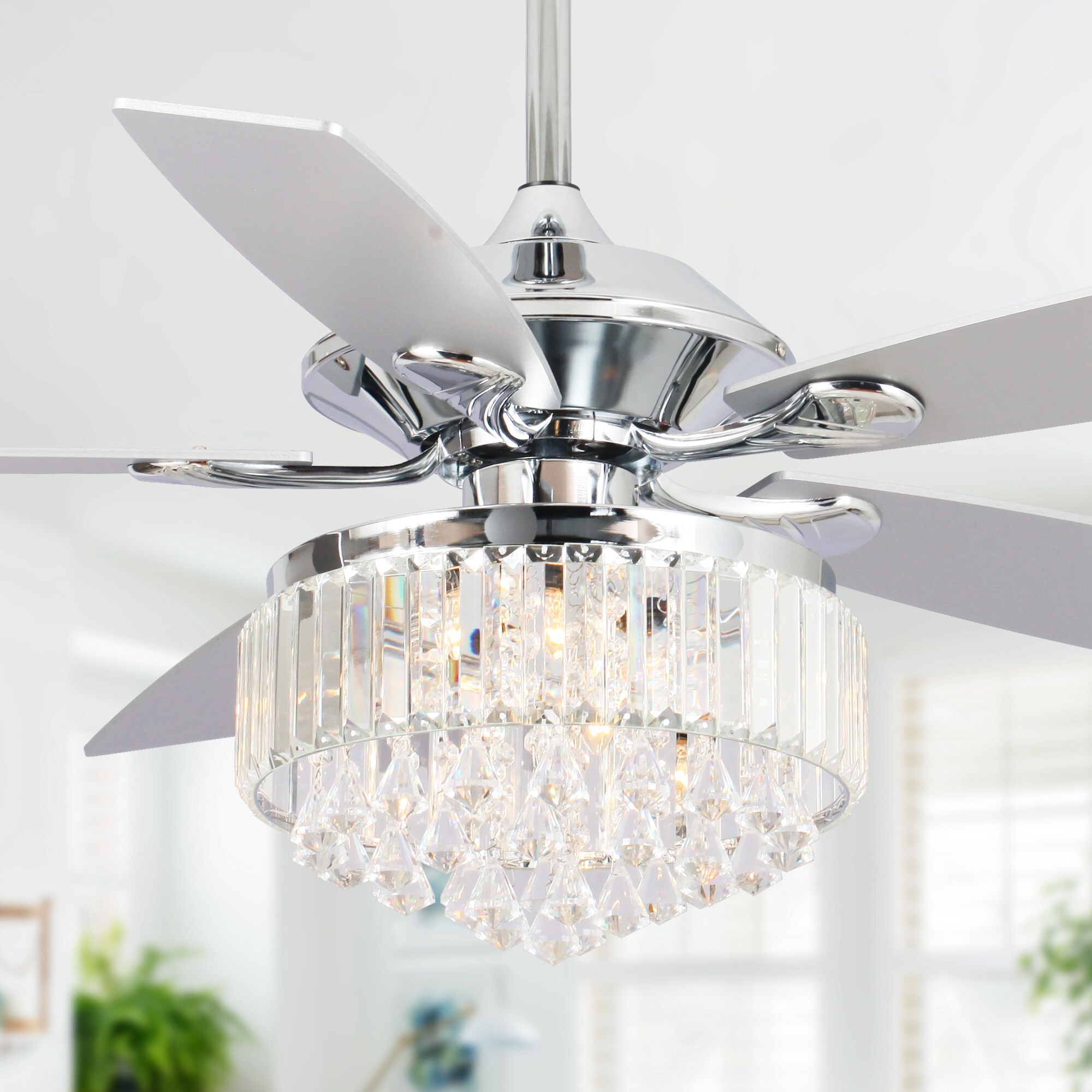 Matrix Decor 52-in Chrome Indoor Chandelier Ceiling Fan with Light