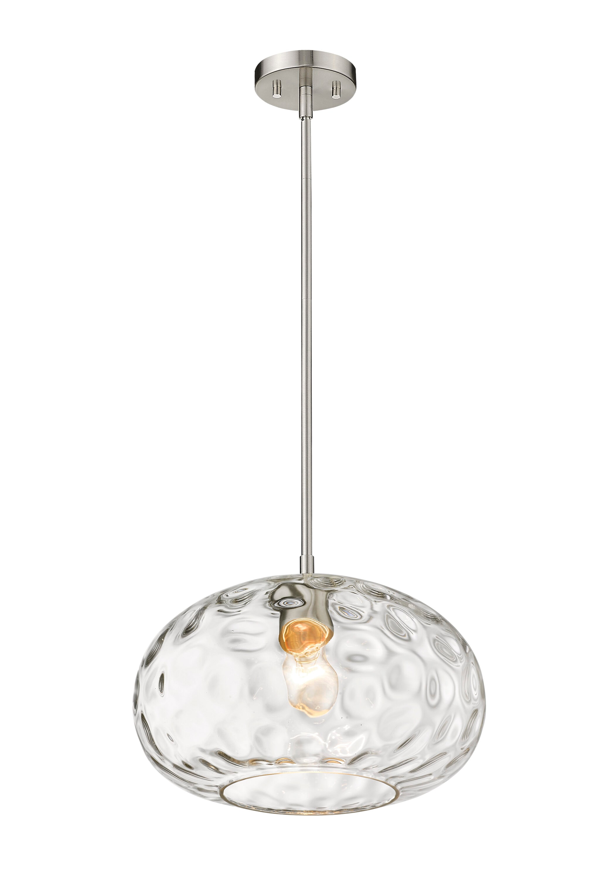 Chloe Contemporary 14" Water-Textured Glass Pendant in Brushed Nickel
