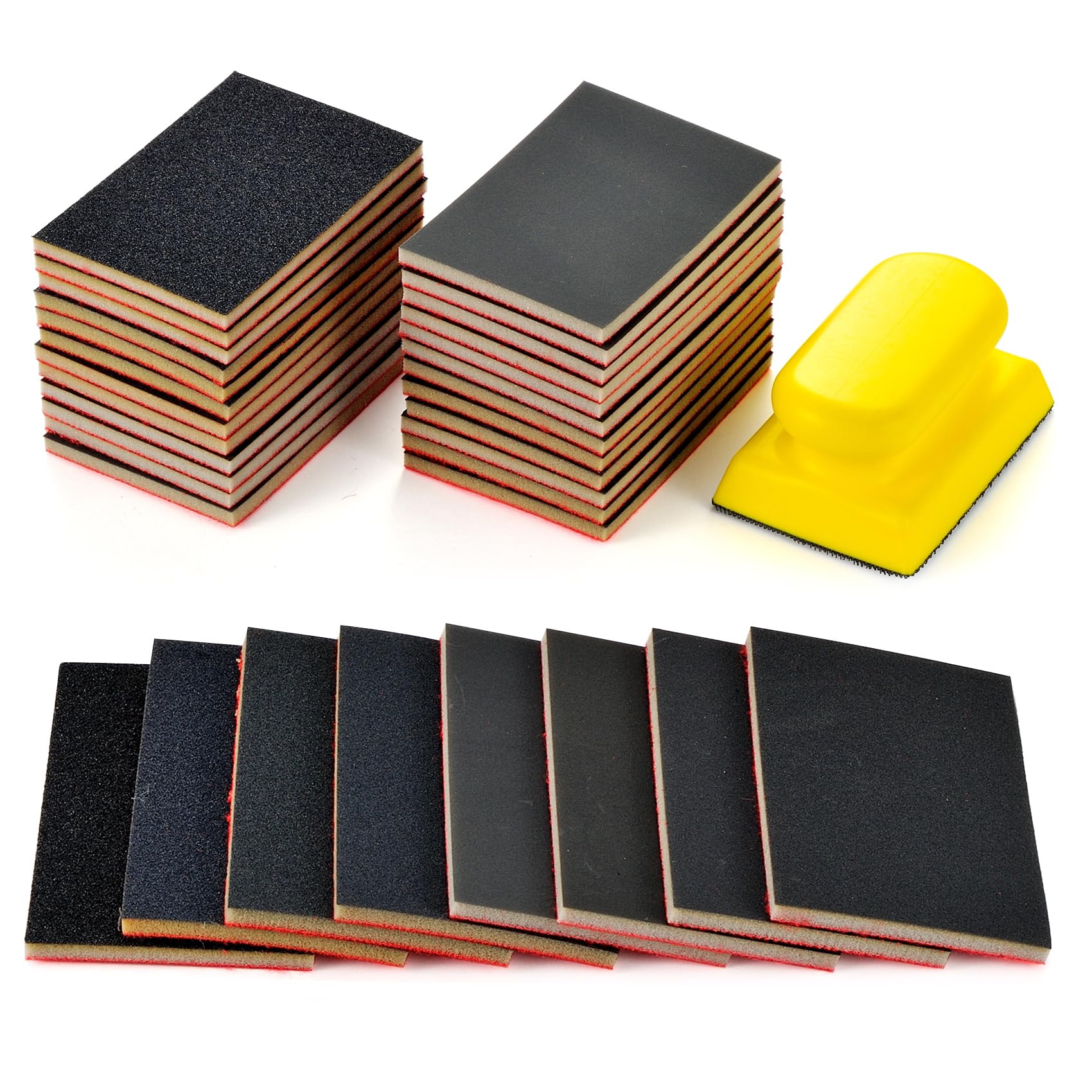 Etokfoks  24 piece sanding sponge and block set 3x4 inch wet dry foam pads 180 to 3000 grit for wood metal drywall and crafts
