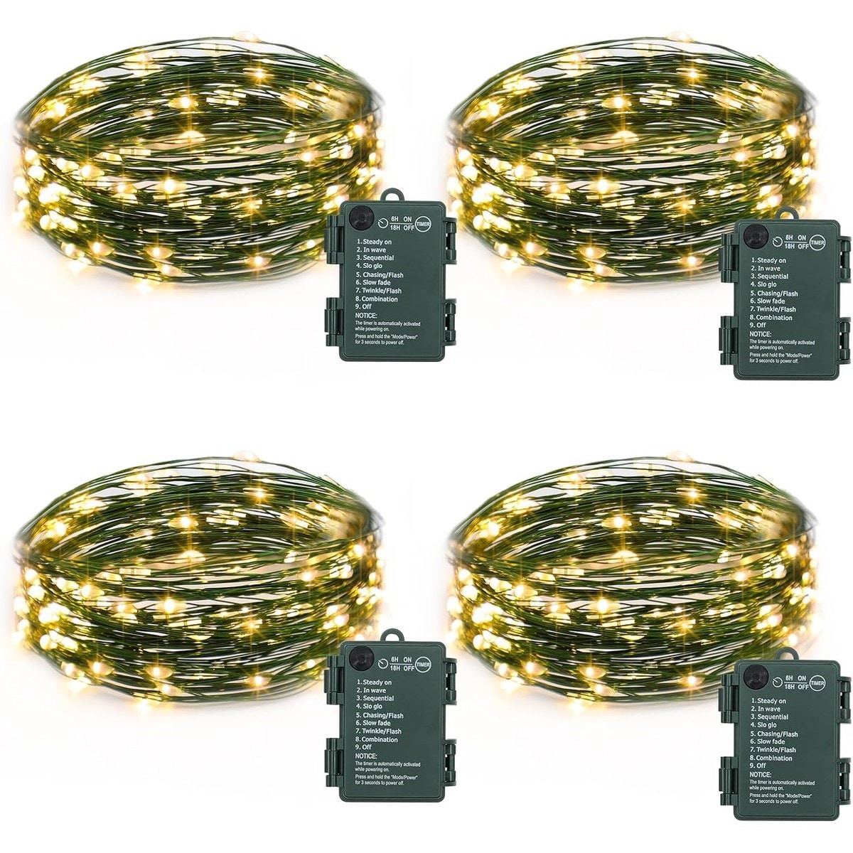 Axinabu  4 Pack Battery Operated Fairy Lights with Timer 16.4 ft Flexible Copper Wire 50 Warm White LED IP65 Waterproof for Indoor Outdoor Party and Christmas Decor