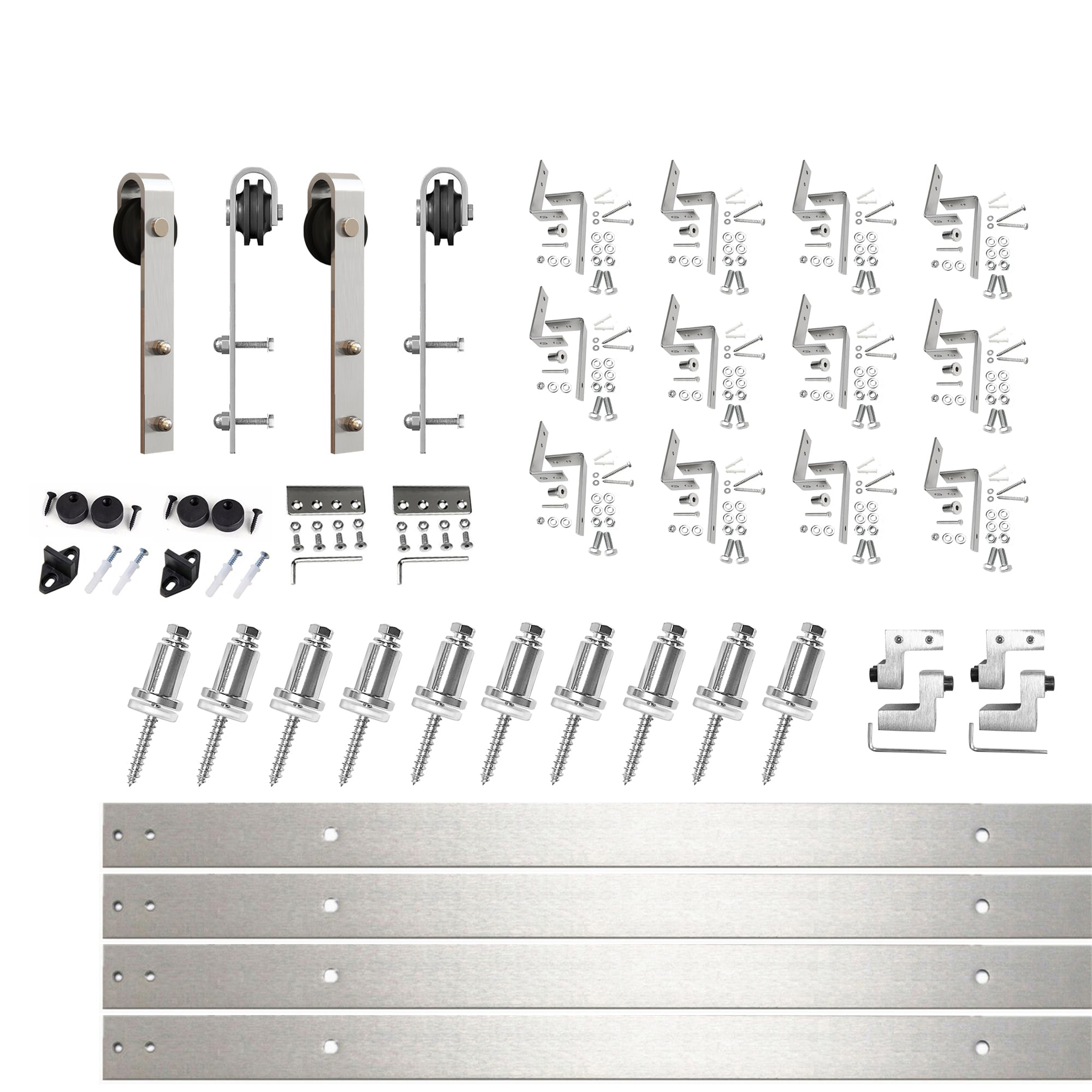 HOMACER YT3DNZ192C 192-in Brushed Brushed Nickel Indoor J-strap Double bypass Barn door hardware kit