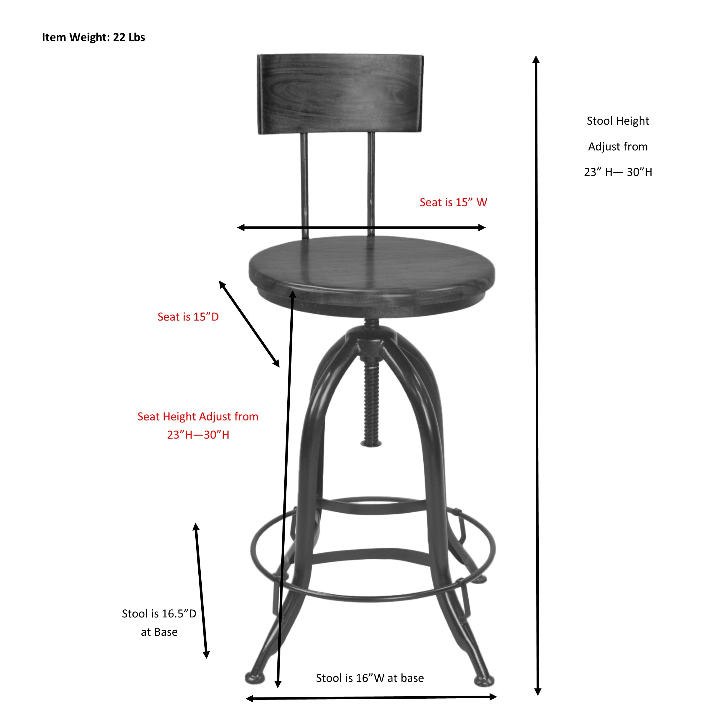 Carolina Cottage Mundra adjustable Chestnut/Black 23-in H Adjustable ...