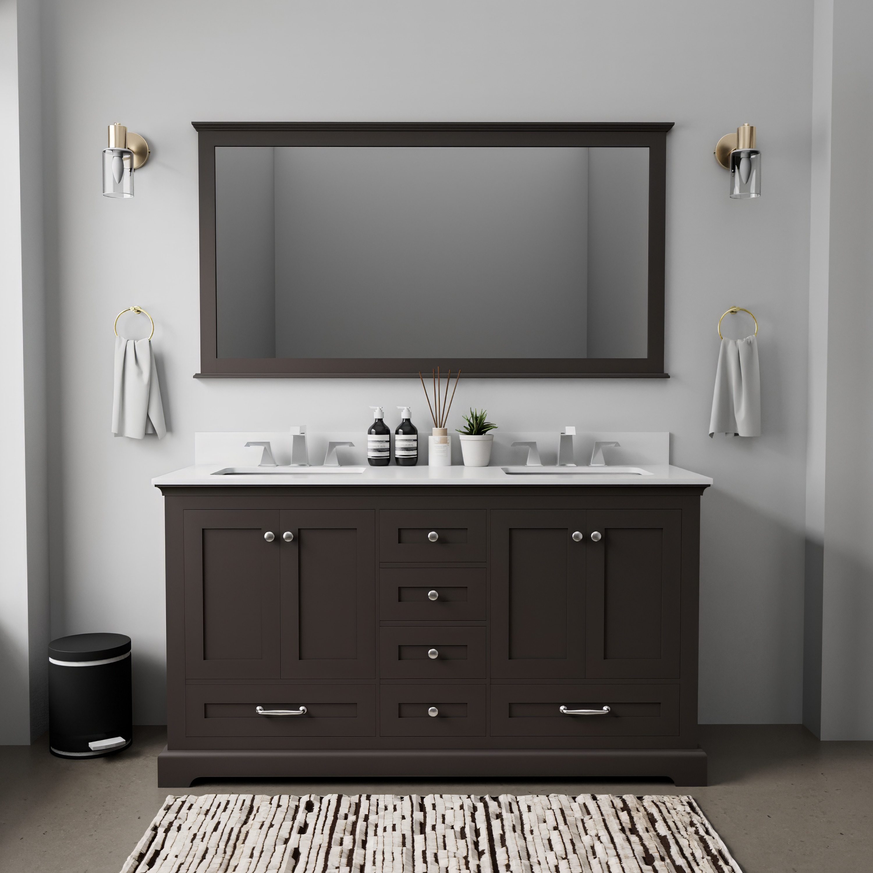 Lexora LVD60DG310 Dukes 60-in Espresso Undermount Double Sink Bathroom Vanity with White Cultured Marble Top (Mirror Included)