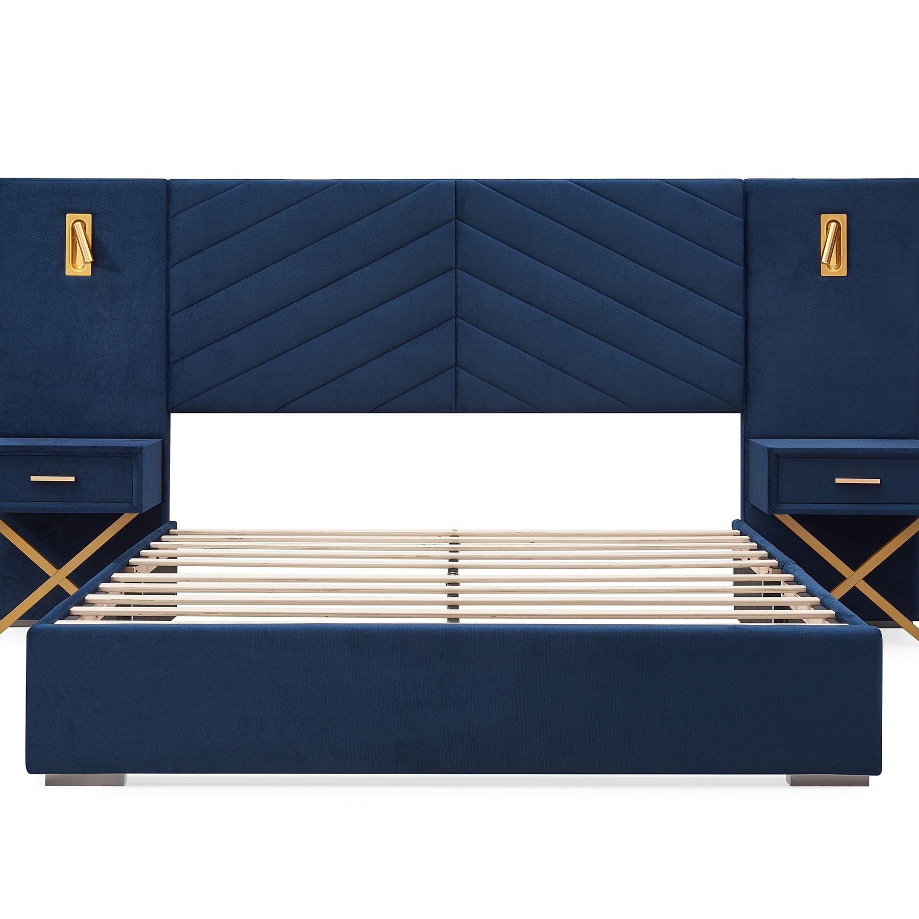 SINOFURN - King Blue Bed Frame with Headboard