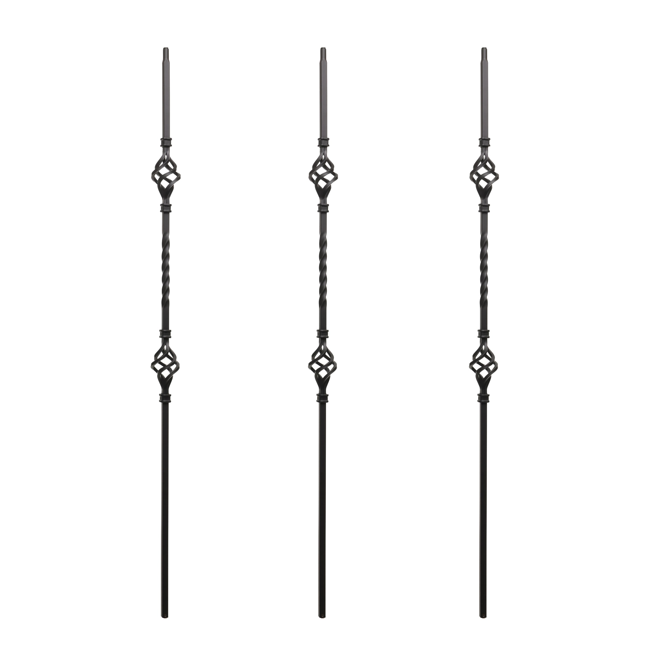 RELIABILT WGT05SB 43-in x 0.5-in Satin Black Wrought Iron Double Basket Stair Baluster (3-Pack)