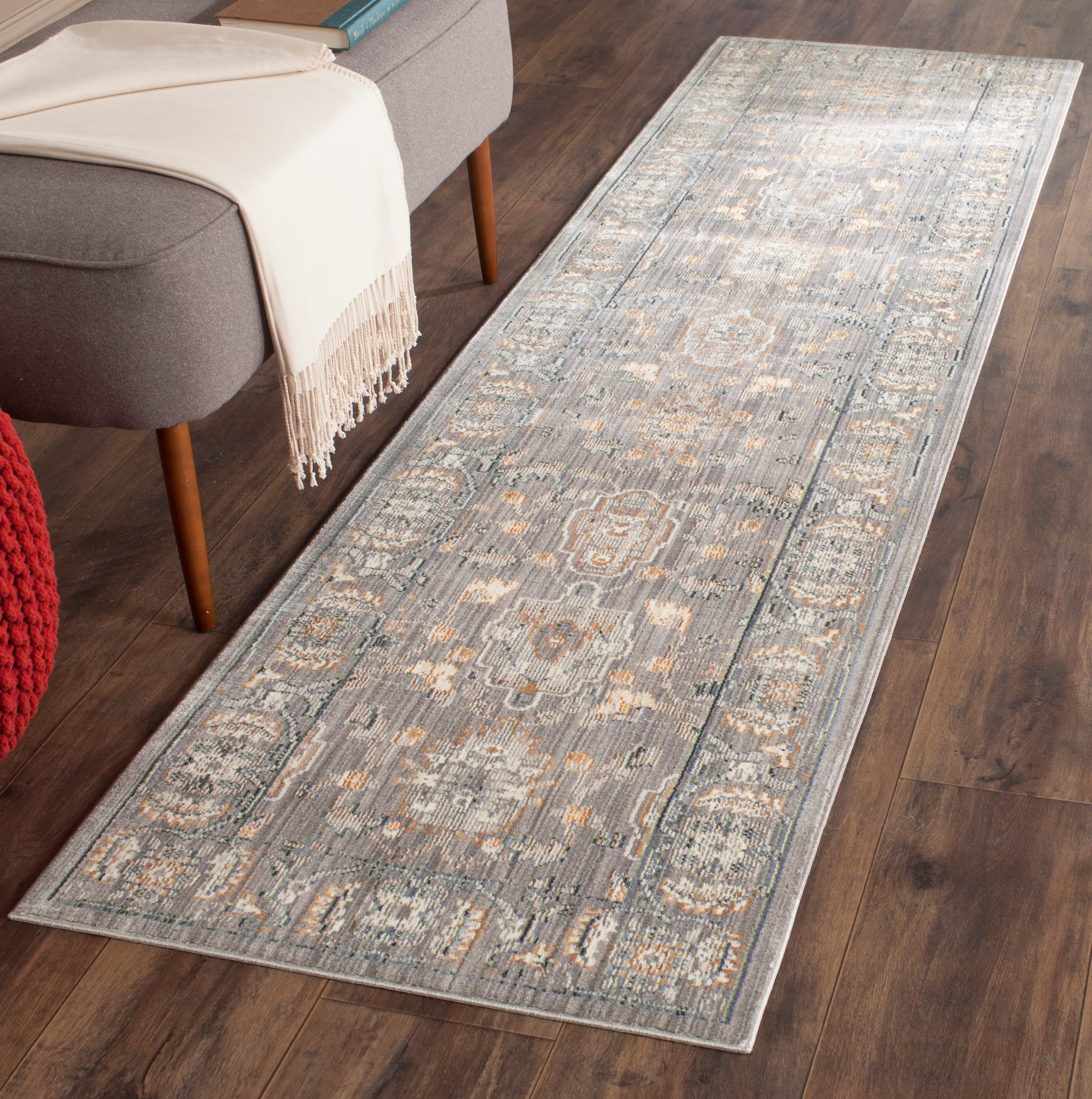 Safavieh VAL112D-28 Valencia Asher 2 x 8 (ft) Loomed Polyester Silver Rectangular Indoor Distressed/Overdyed Vintage Runner rug