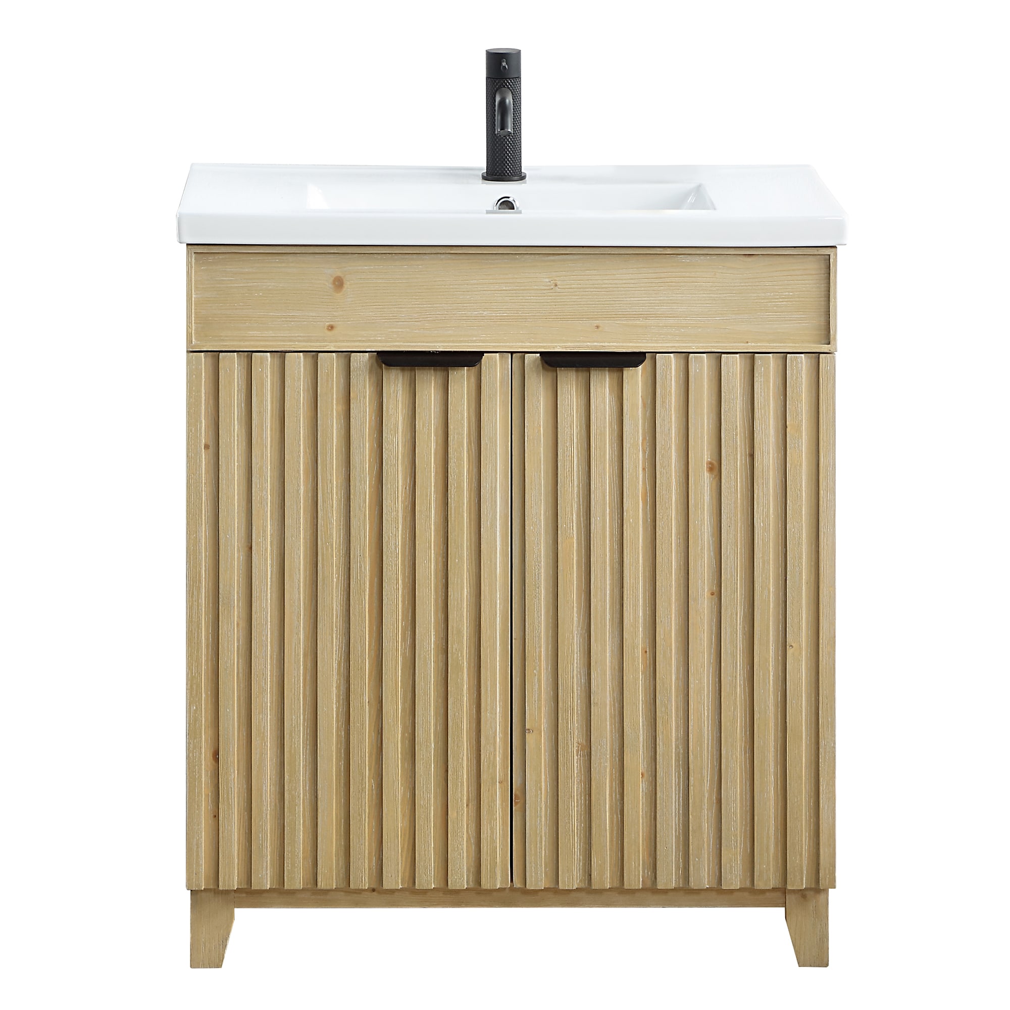 Palos 30-in Spruce Natural Brown Single Sink Bathroom Vanity with White Ceramic Top in Tan | - Vinnova 707630-SN-WH-NM