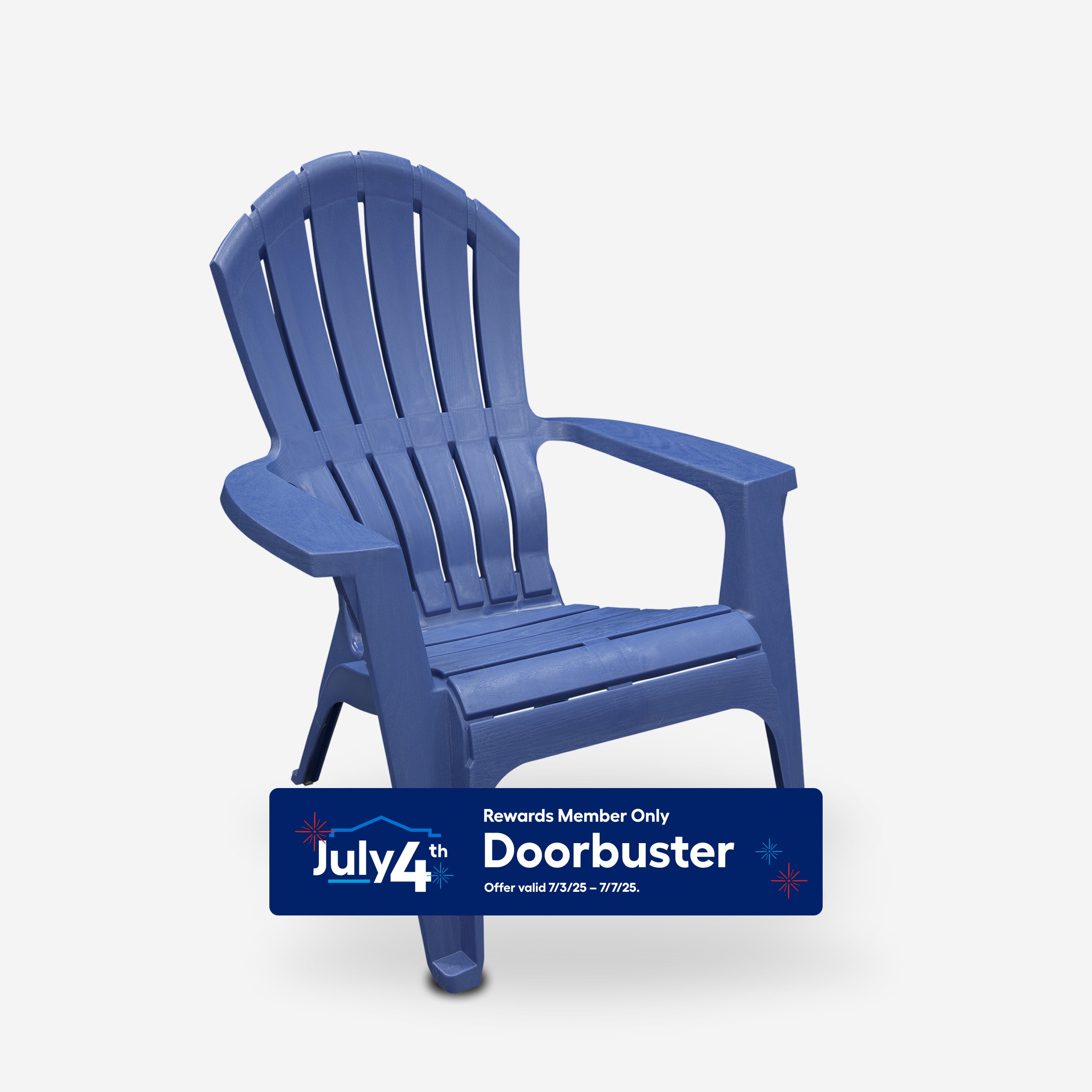 Adams Manufacturing 8371-94-4702 RealComfort Stackable Blue Resin Frame Stationary Adirondack Chair with Solid Seat