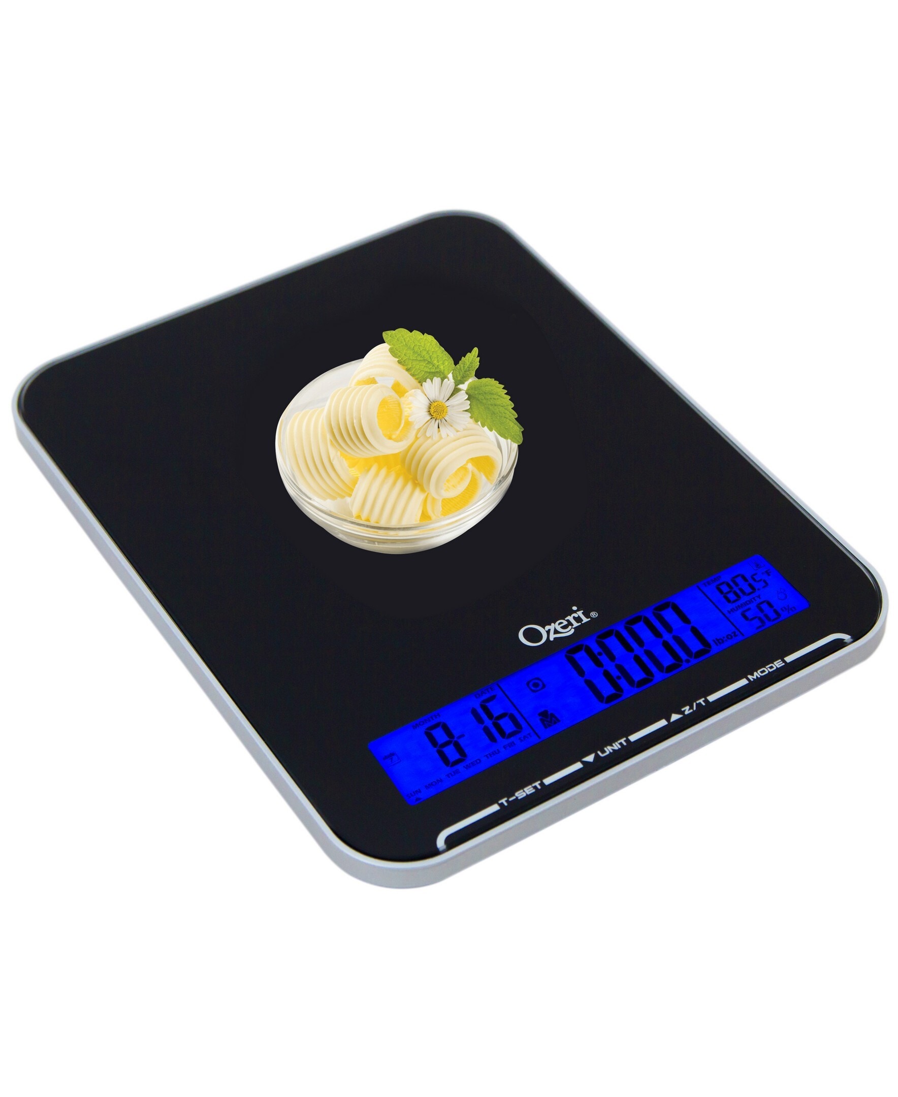 Ozeri Black Digital Kitchen Scale With Clock Calendar Temperature And   12258803 