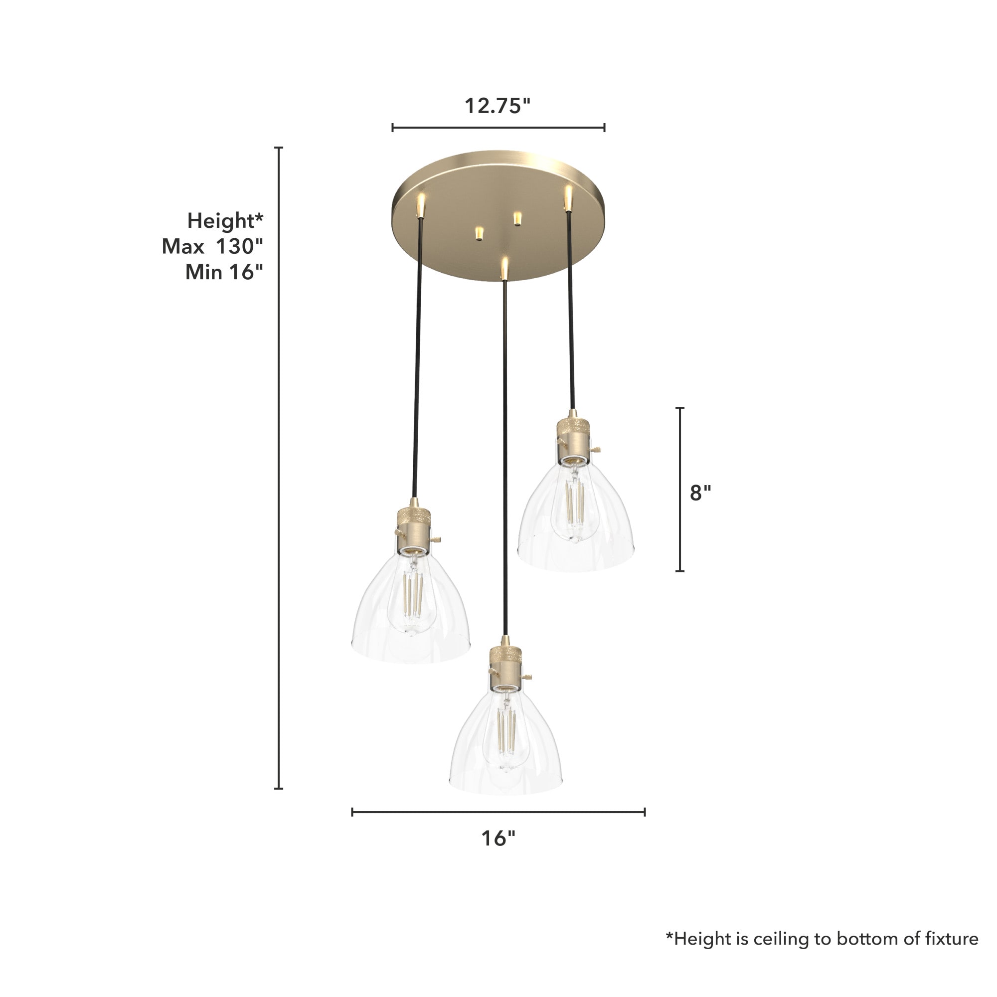 Van Nuys 3-Light Alturas Gold LED Glass Cluster Pendant