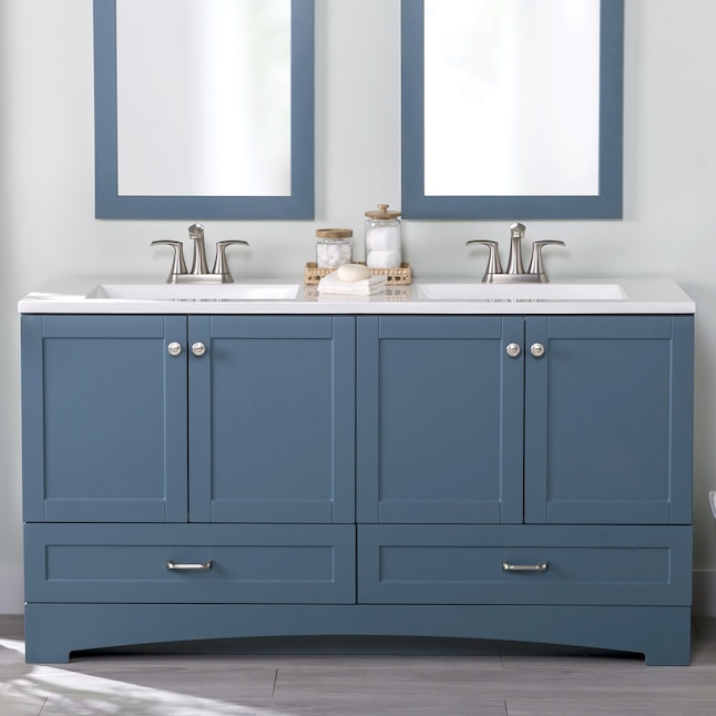 Diamond NOW Cassidy 60-in Admiral Blue Double Sink Bathroom Vanity with  White Cultured Marble Top in the Bathroom Vanities with Tops department at