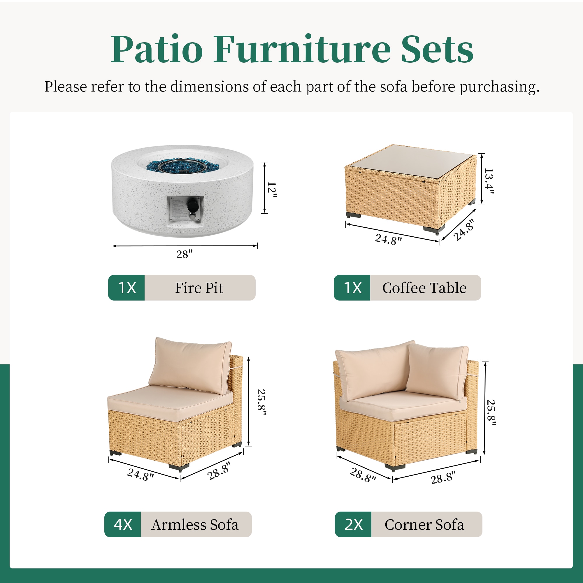 UPHA TBBE-ABC28SYMB-BEIGE Patio-Conversation-Sets - View #3