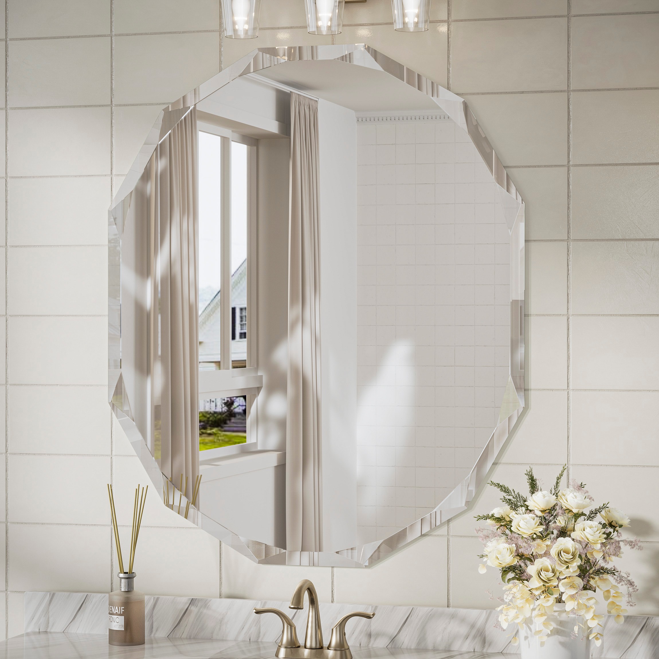 TETOTE 30x36 Inch Oval Bathroom Mirror Shatterproof Frameless Wall Mirrored with Beveled Edge Mirror Over Sink
