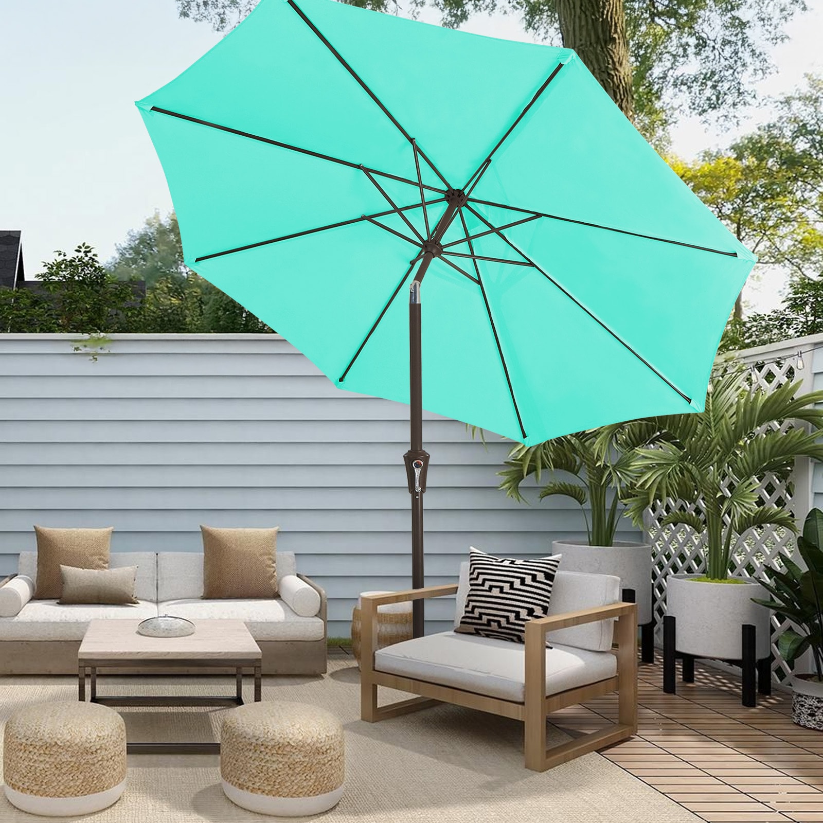 VOUA 6.5ZZS-PB 9-ft Iron Multiple colors/finishes Push-button Tilt Market Patio Umbrella with Lights