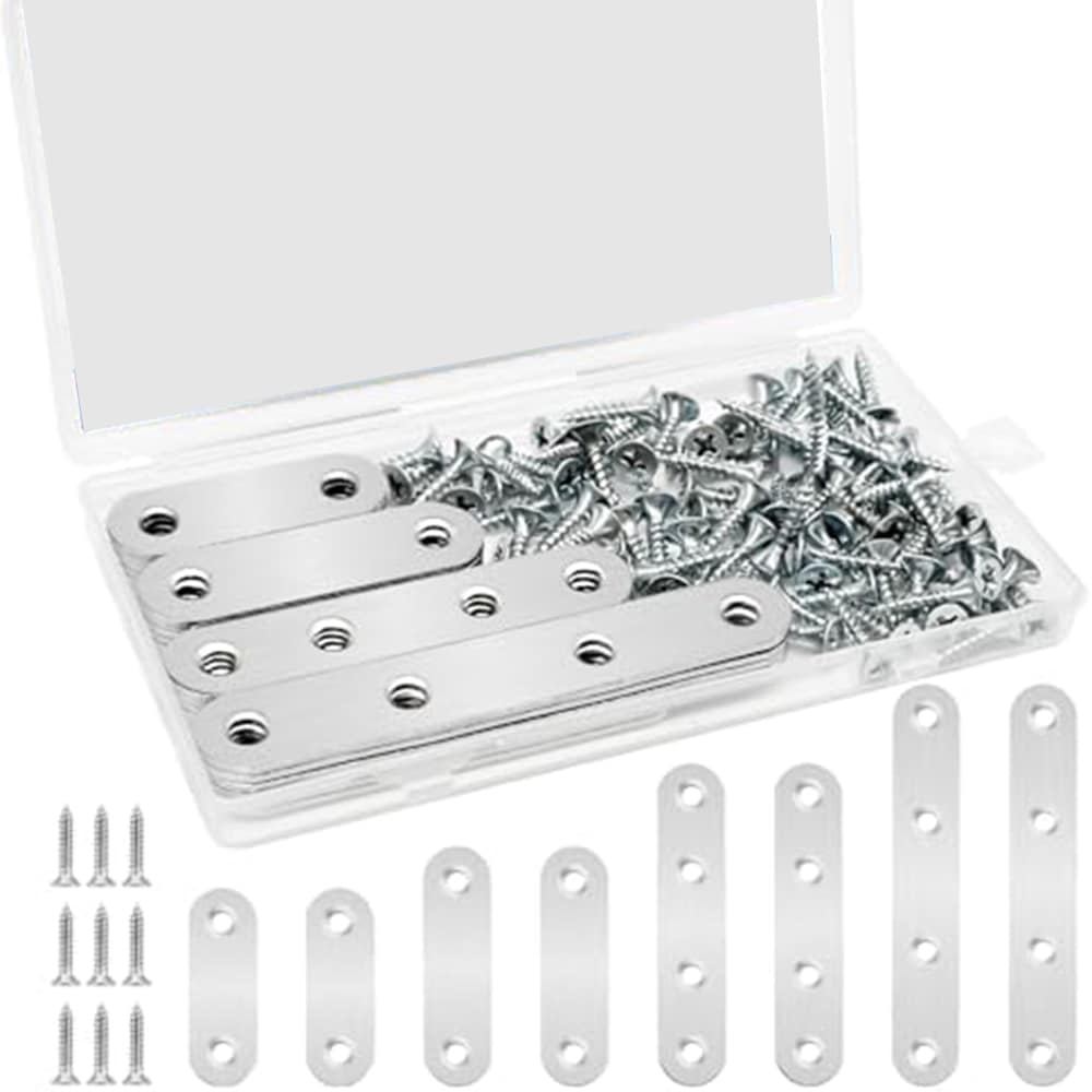 Etokfoks 4 Sizes Flat Metal Brace Brackets Mending Plates for Wood Stainless Steel 108 Pack with Holes 46mm to 96mm #LET67ZHYU