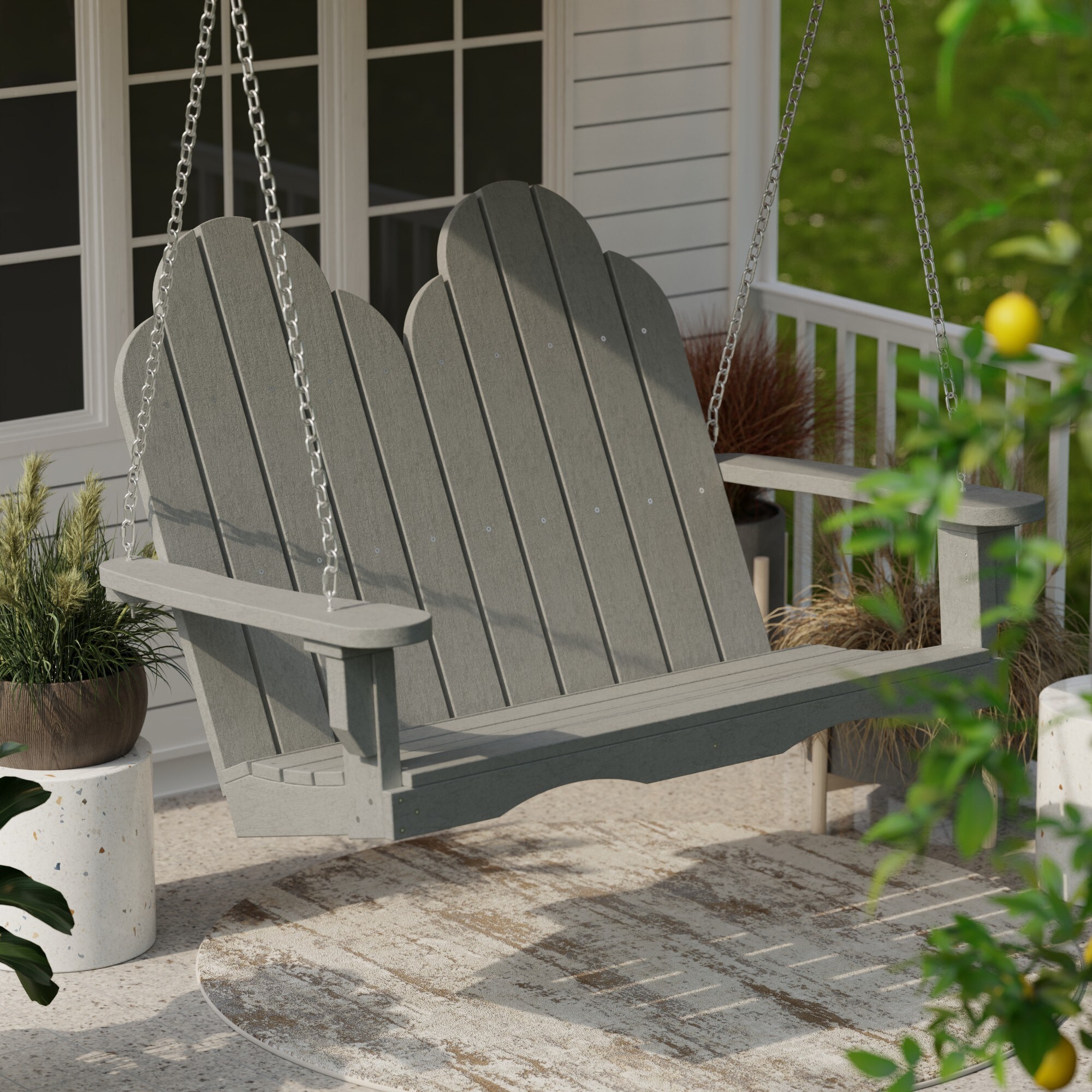 Classic Light Gray HDPE 2-Person Adirondack Porch Swing