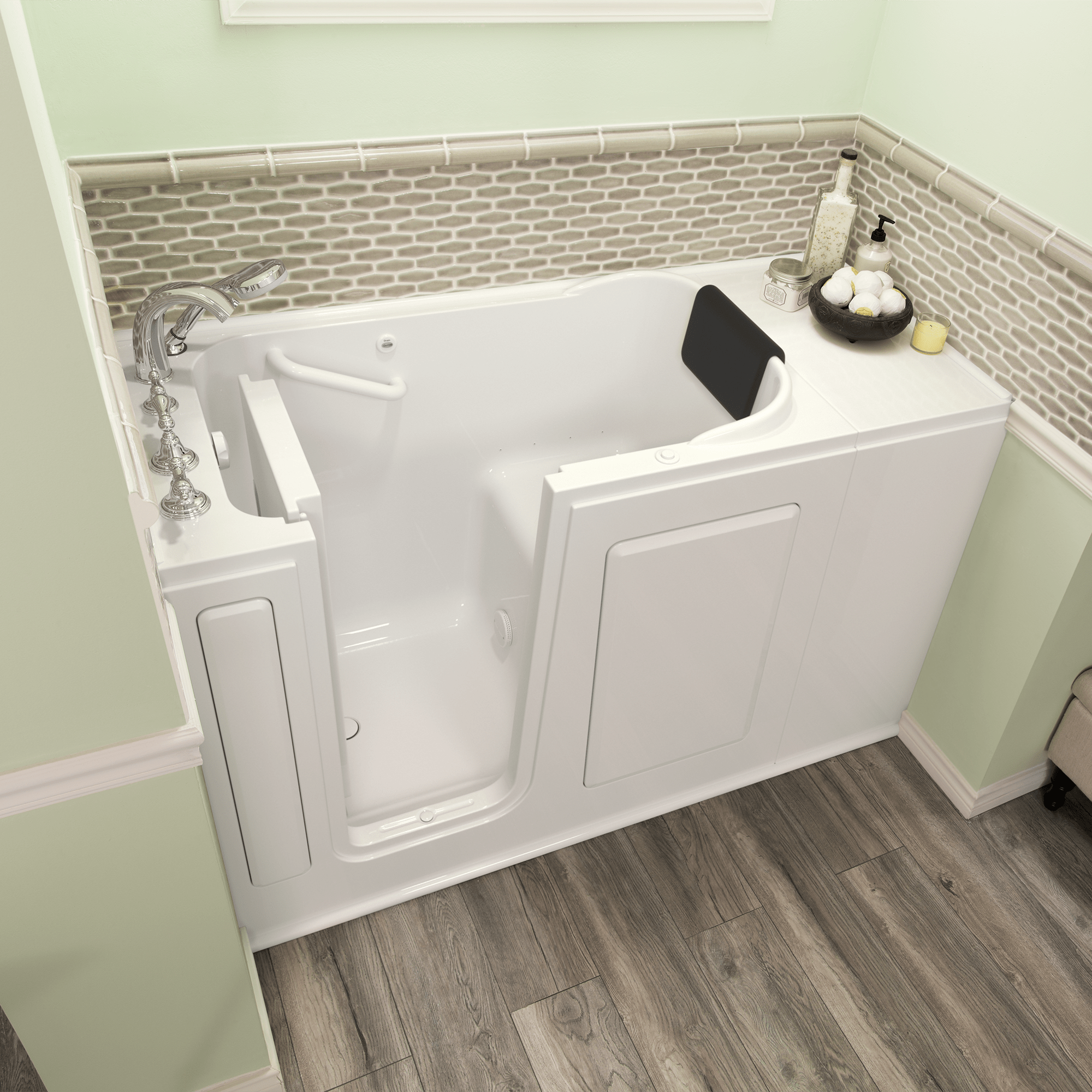 American Standard 2848.109.ALW 28.0-Inches x 48.0-Inches White Fiberglass Rectangular Walk-in Air bath with Faucet Hand Shower Drain ( Left Drain )