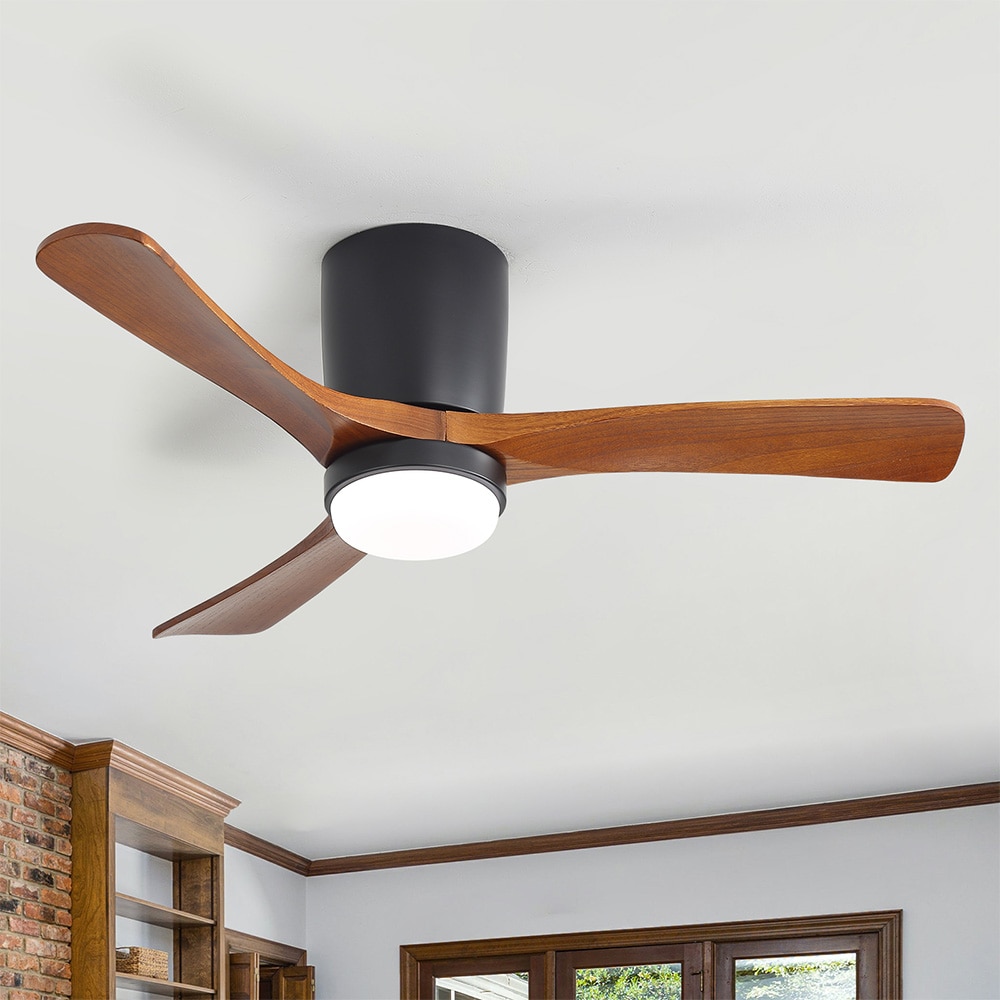Sofucor 42-inch Minimalist Black 3-Blade Flush Mount Ceiling Fan with Light  Remote Control and Timing Function