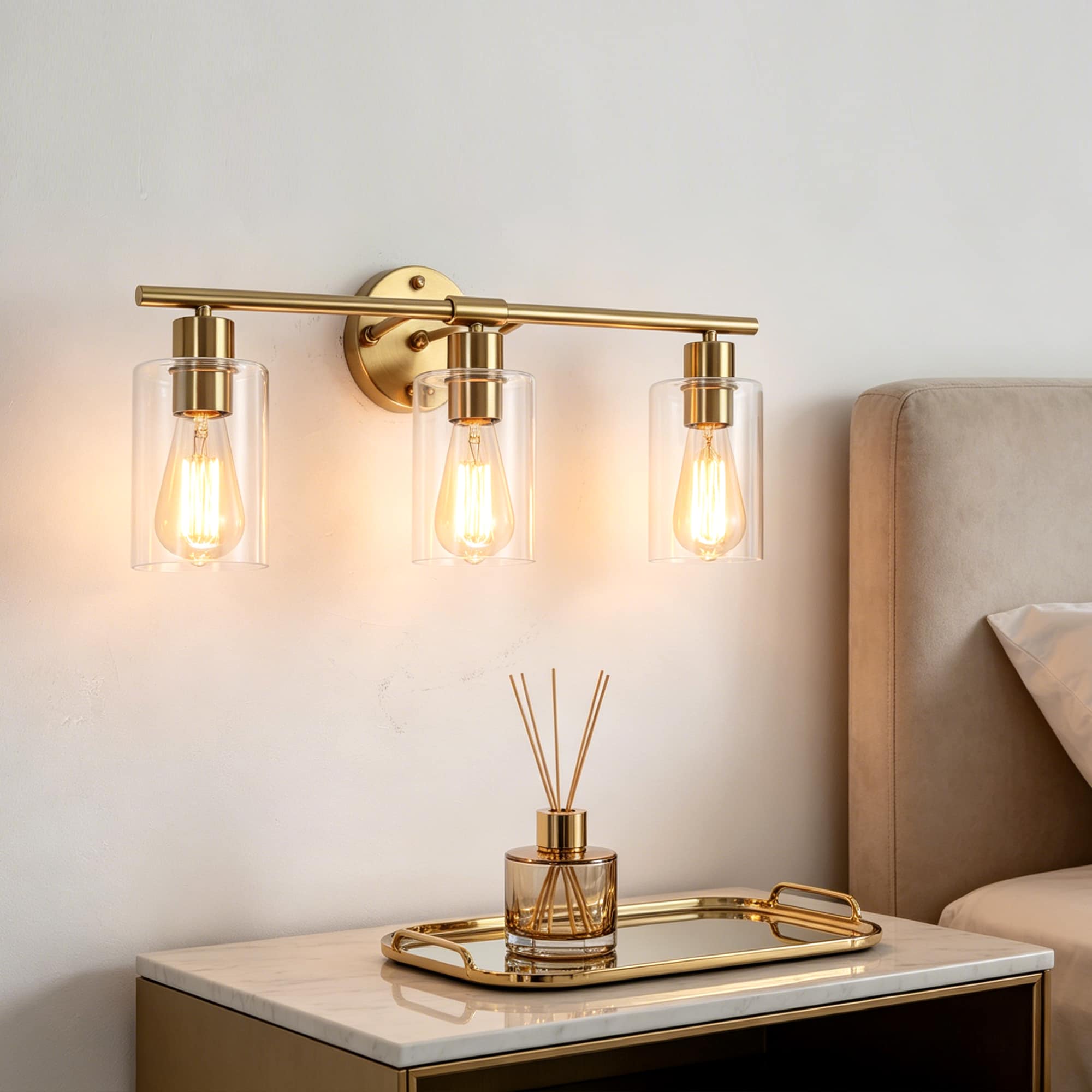 Zjvaive 22.83-in 3-Light Brushed Brass Modern Bathroom Vanity Light  With Clear Glass Shade