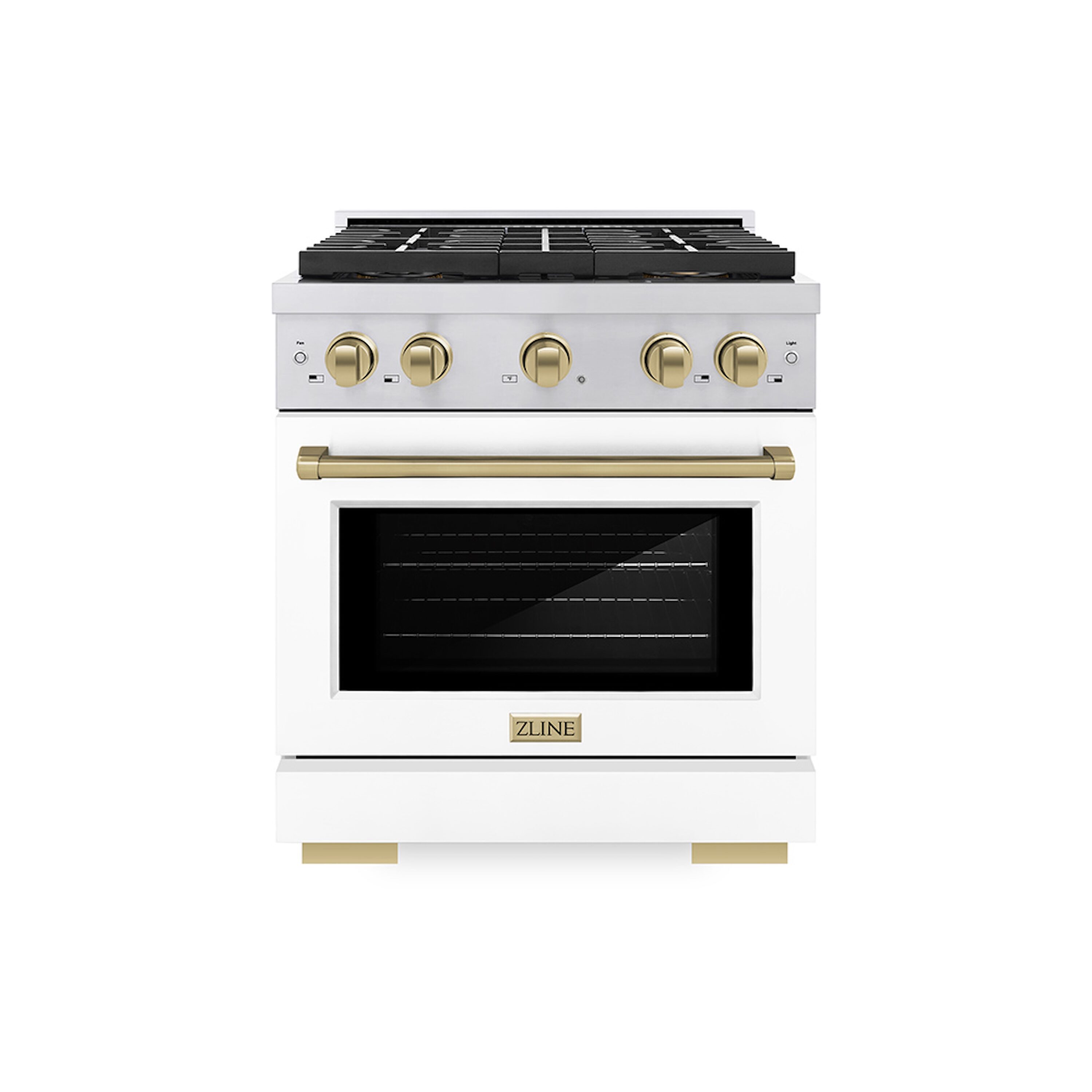 ZLINE KITCHEN & BATH PSGRZ-WM-30-CB Paramount 30-in 4 burners 4.2-cu ft Convection Oven Freestanding Natural Gas Range ( Stainless Steel, White Matte Door, Champagne Bronze Accents )