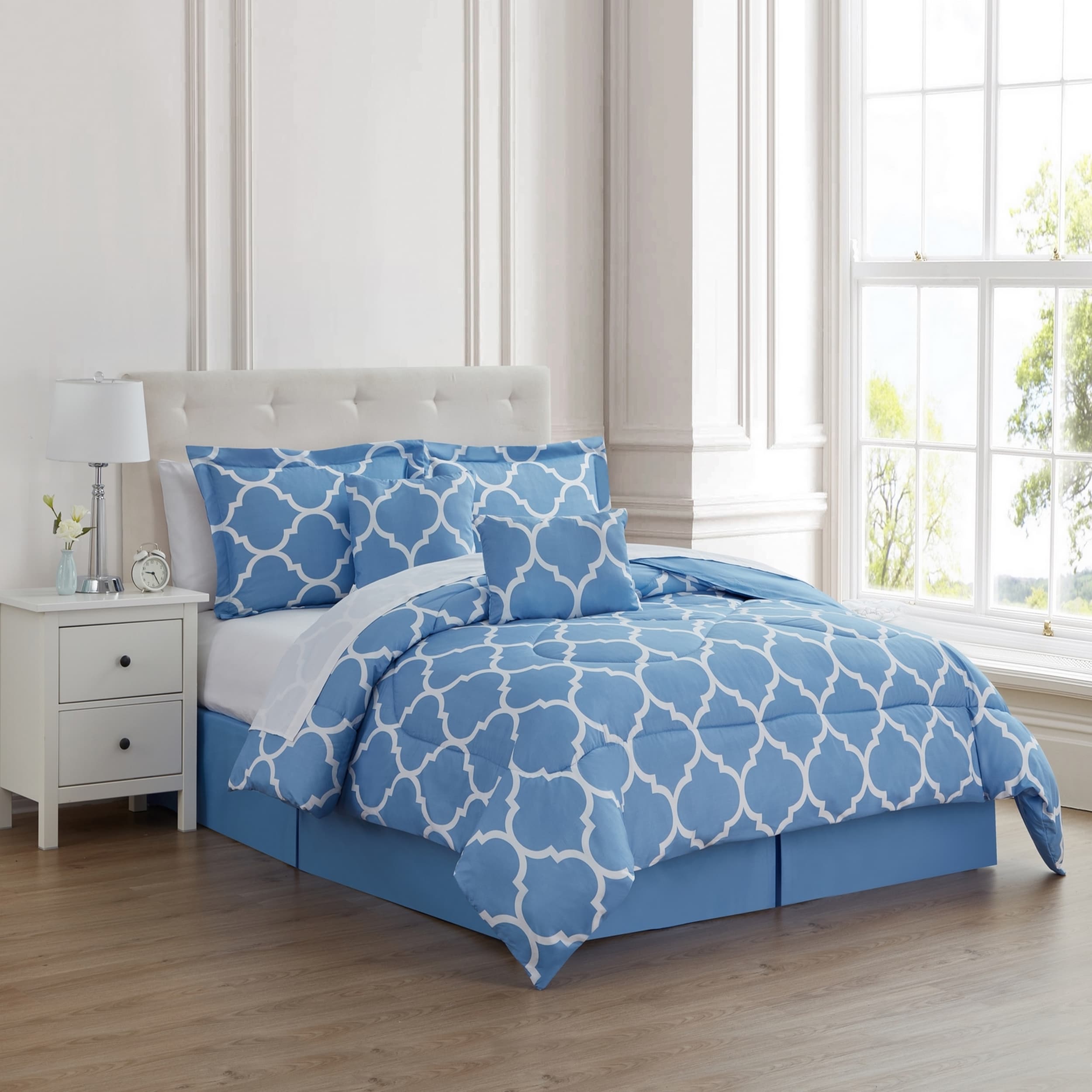 Kathy Ireland 6 Piece Comforter Sets Sky Blue Geometric Queen Comforter Microfiber