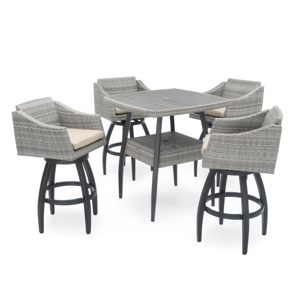 RST Brands OP-PEBST5-CNS-SLT-K Cannes 5-Piece Gray Wicker Bar Height Patio Dining Set with 4 Swivel Chairs with Gray Cushions