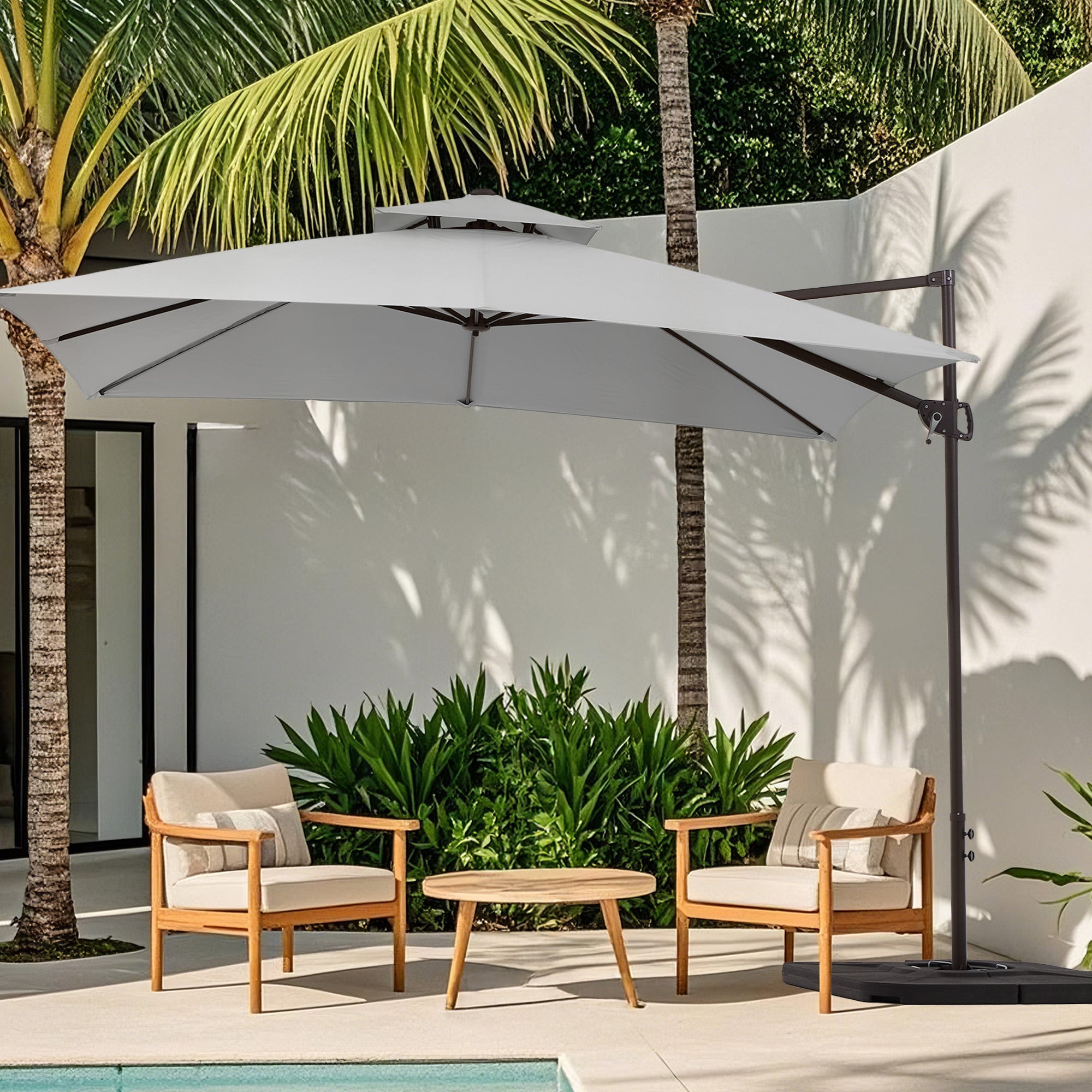 JEAREY AWCWD-ZL 9-ft Aluminum Gray Crank Cantilever Patio Umbrella with Base