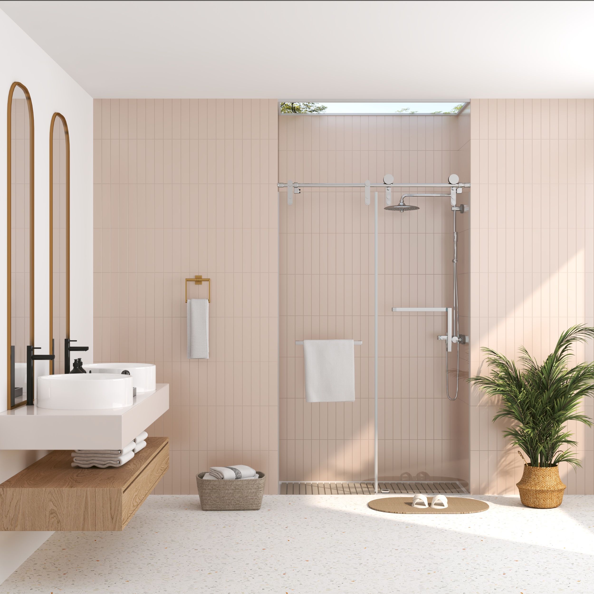 HomLux Sereno Chrome 60 in. W x 76 in. H Round Tube Frameless Crystal Clear Glass Sliding Shower Door