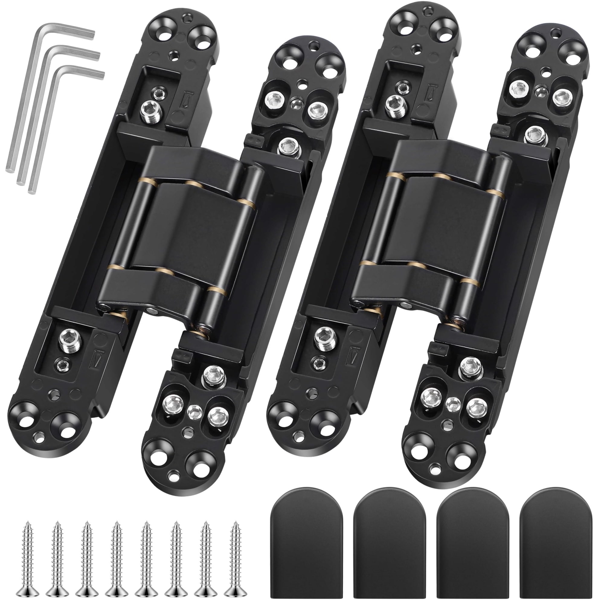Phyfalip 2 Pack 7 in Black Invisible Door Hinges Concealed Heavy Duty Zinc Alloy Hinges 3 Way Adjustable 180 Degree Swing Supports 177 lbs #LPF0502R31