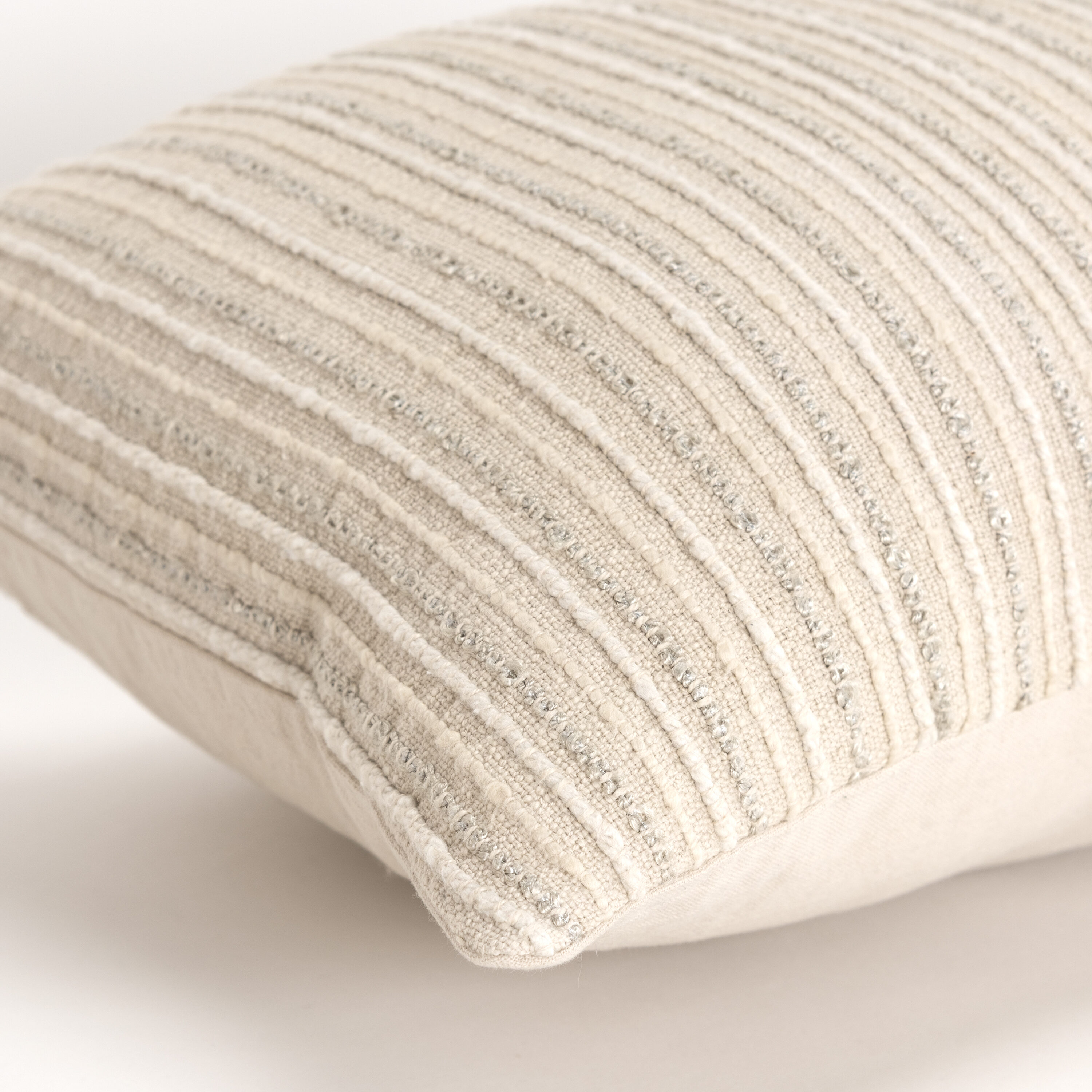 Beige Rectangular Woven Cotton Lumbar Pillow