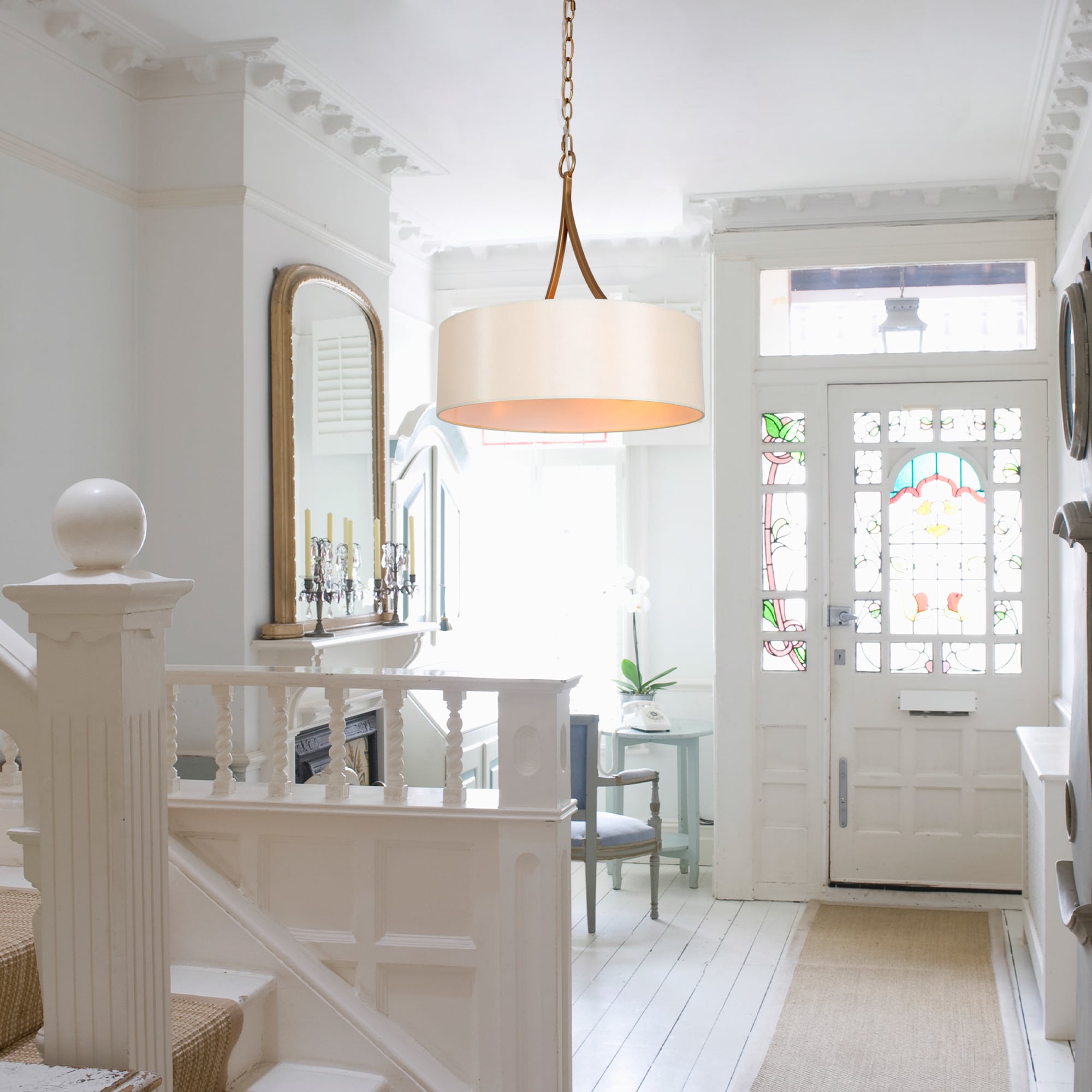 Rafa Matte Gold Drum Pendant Light with White Fabric Shade
