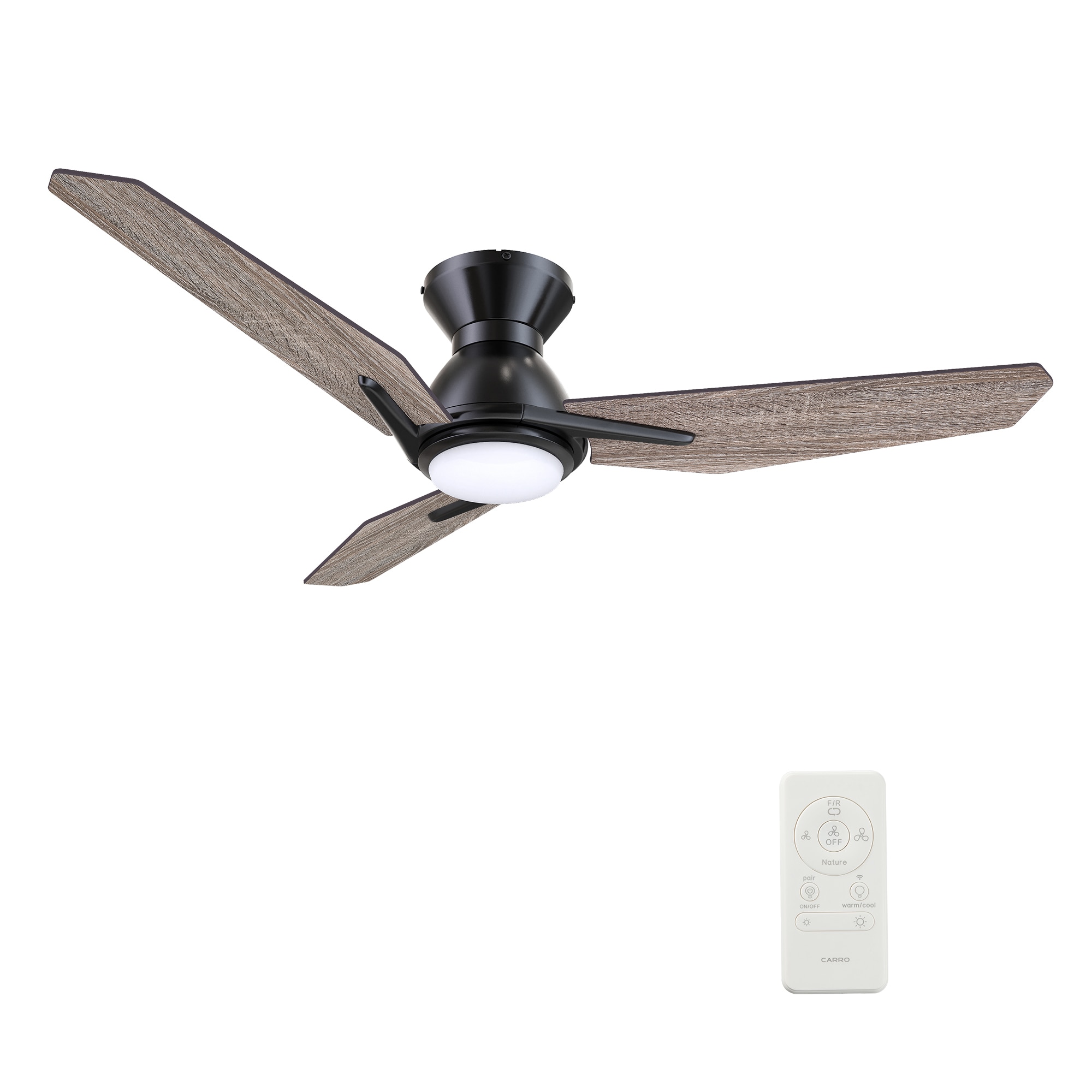 CARRO USA LS443J3-L11-BS-1-FM Tilbury 44-in Integrated LED Outdoor Flush Mount Smart Black with Wooden Blades Ceiling Fan With Light - Remote Included ( 3 -Blade )