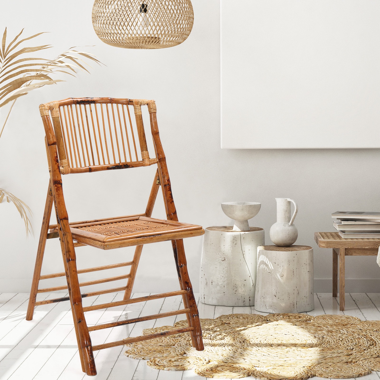 VINGLI Natural Bamboo Folding Armless Dining Chairs, Set of 4