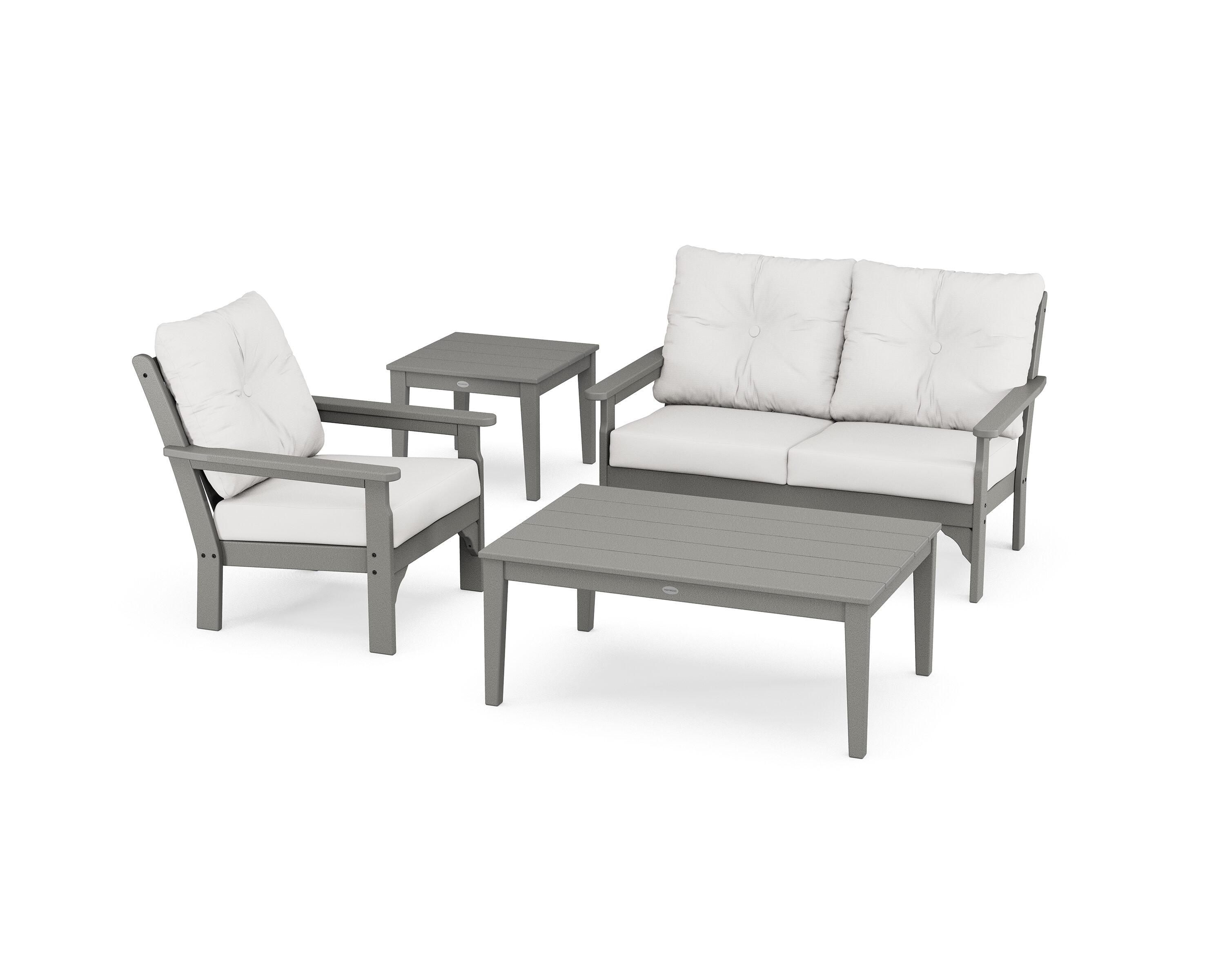 POLYWOOD PWS317-2-GY152939 Vineyard 4 -Piece Patio Conversation Set with Off-white Revolution Cushions