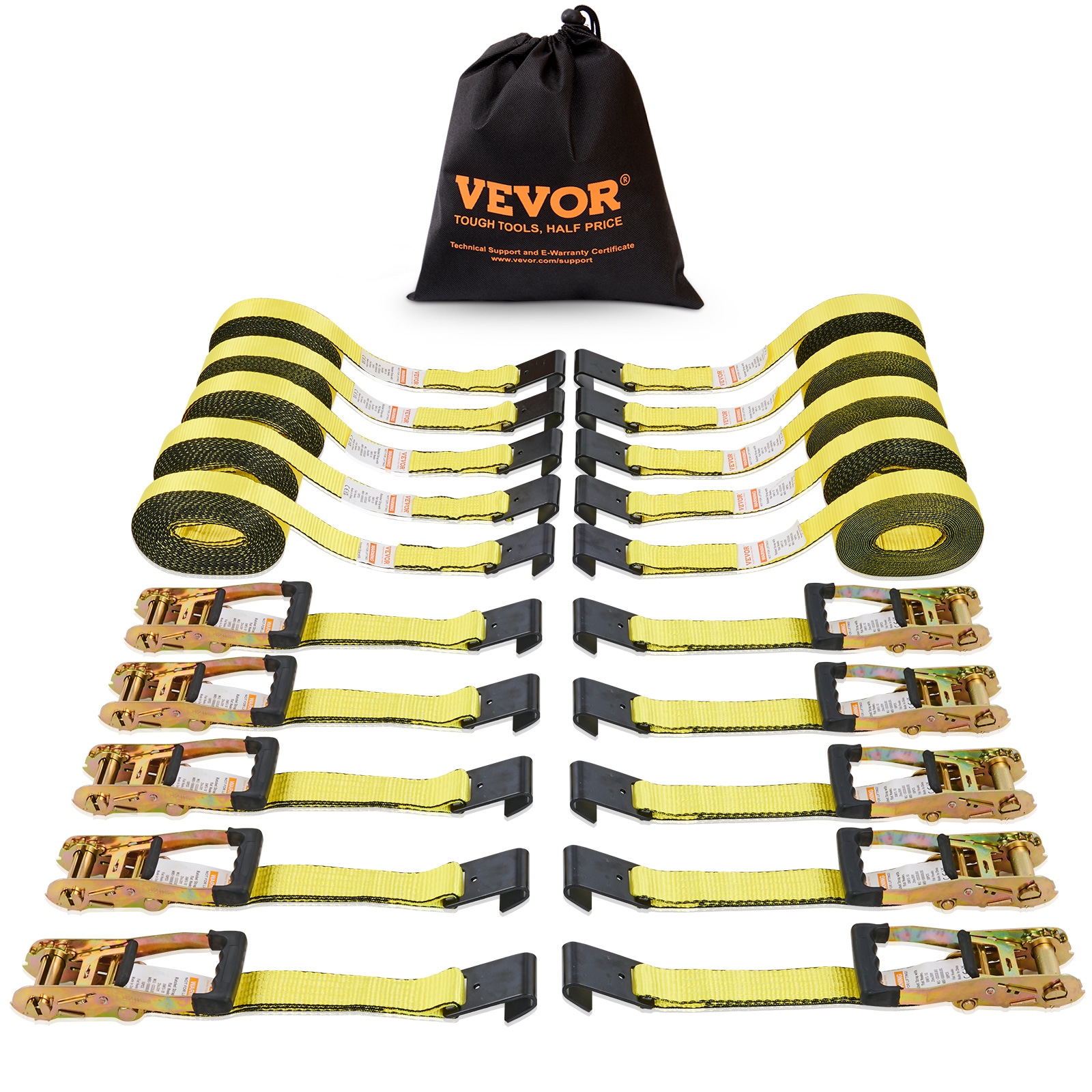 VEVOR 2-in x 30-ft Ratchet Strap with Flat Hook 10000-lb Break Strength 10 -Pack