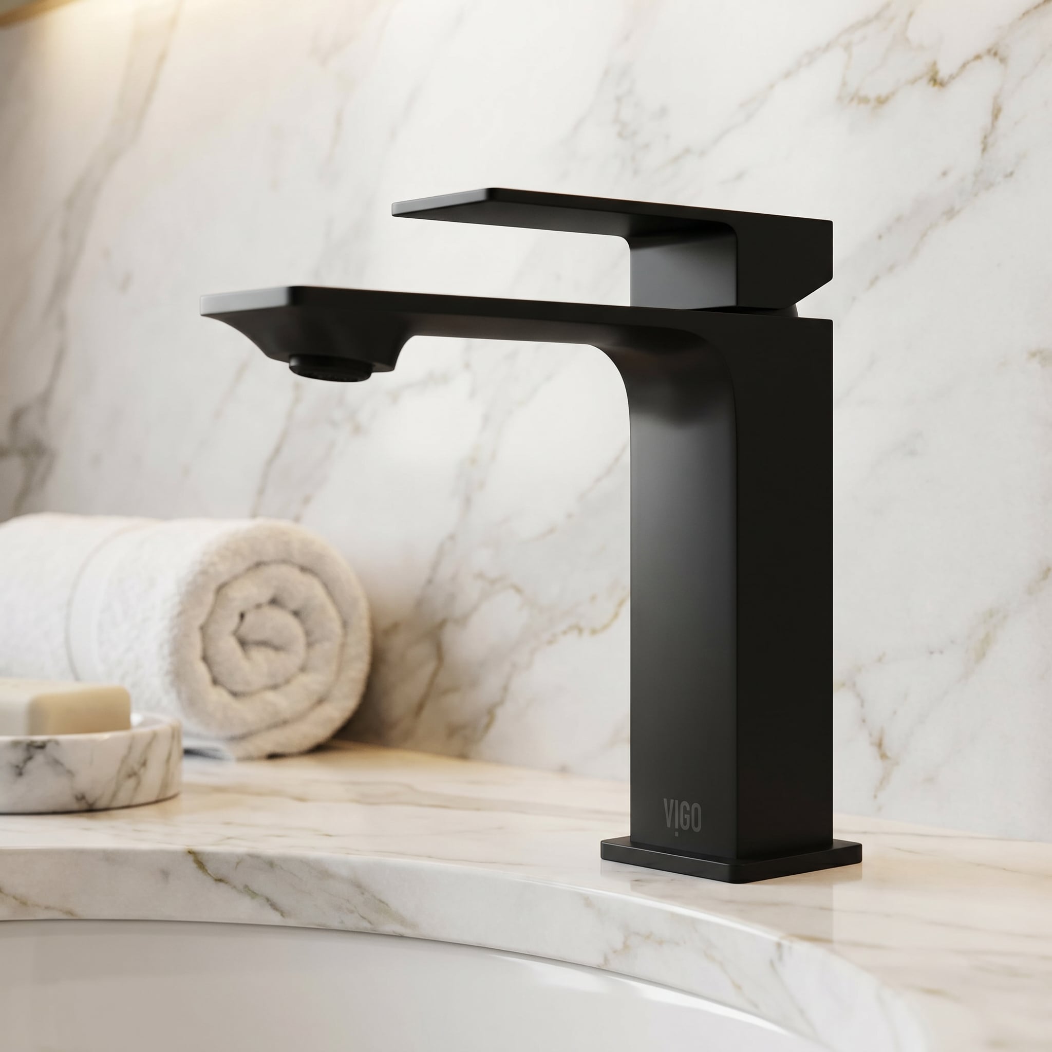 VIGO - Dunn Matte Black Single hole 1-handle WaterSense Mid-arc Bathroom Sink Faucet
