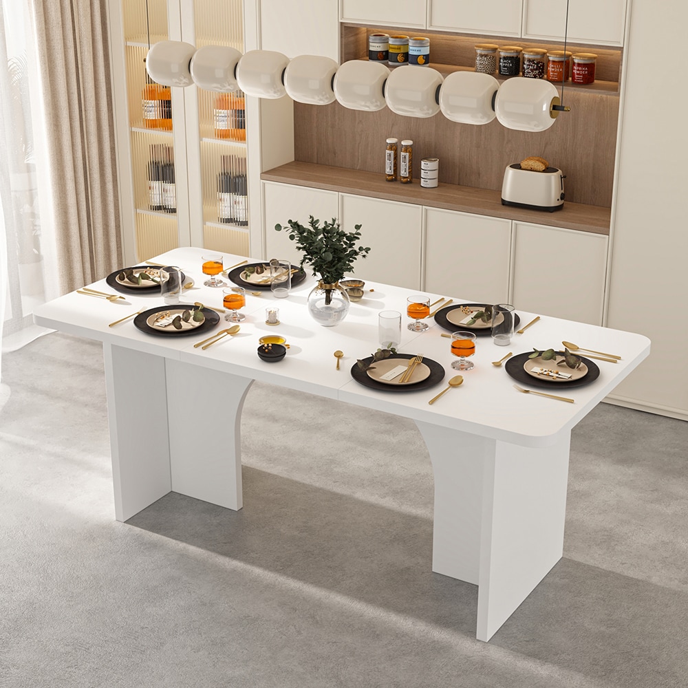 Homsee V-KF330163-01 White Dining Table Modern Rectangular Table with Thick Top and Metal Connector for Kitchen or Dining Room