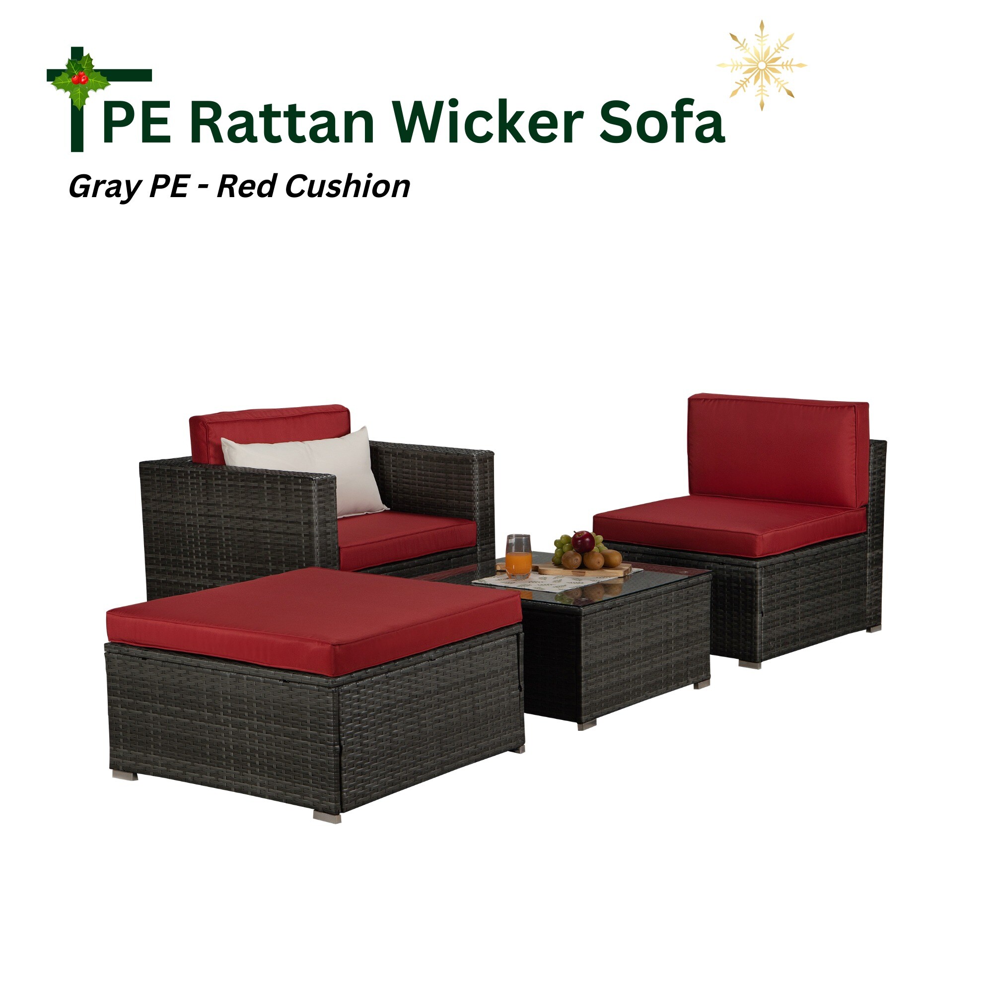 JASMODER W685S00023 Rattan Outdoor Sectional with Gray Cushions and